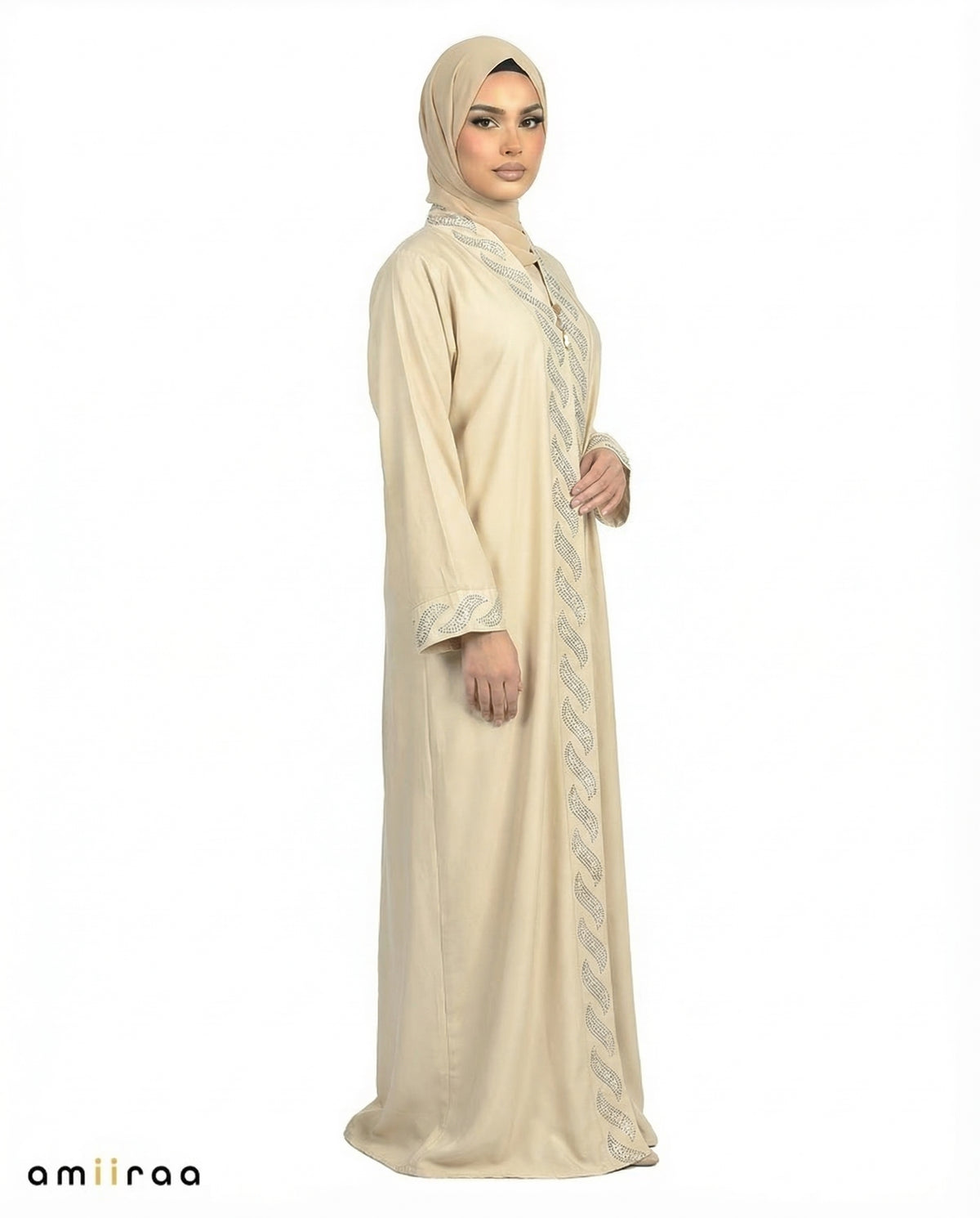 Tidal Foam Diamante Front Panel Abaya