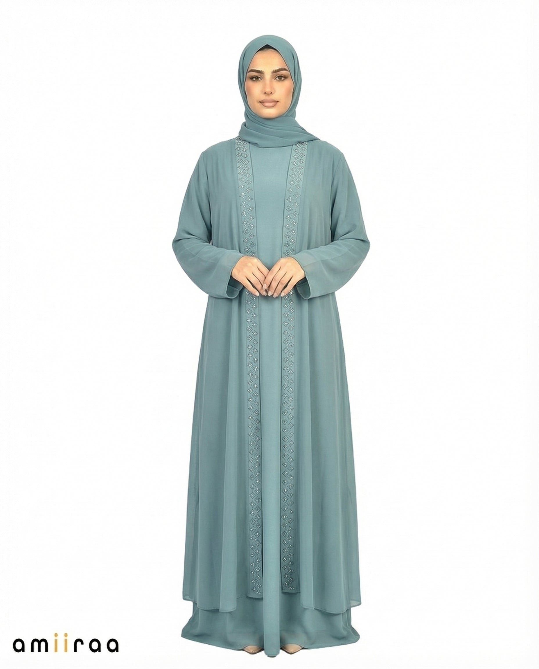 Arctic Elegant Embroidered and Beaded Open Abaya