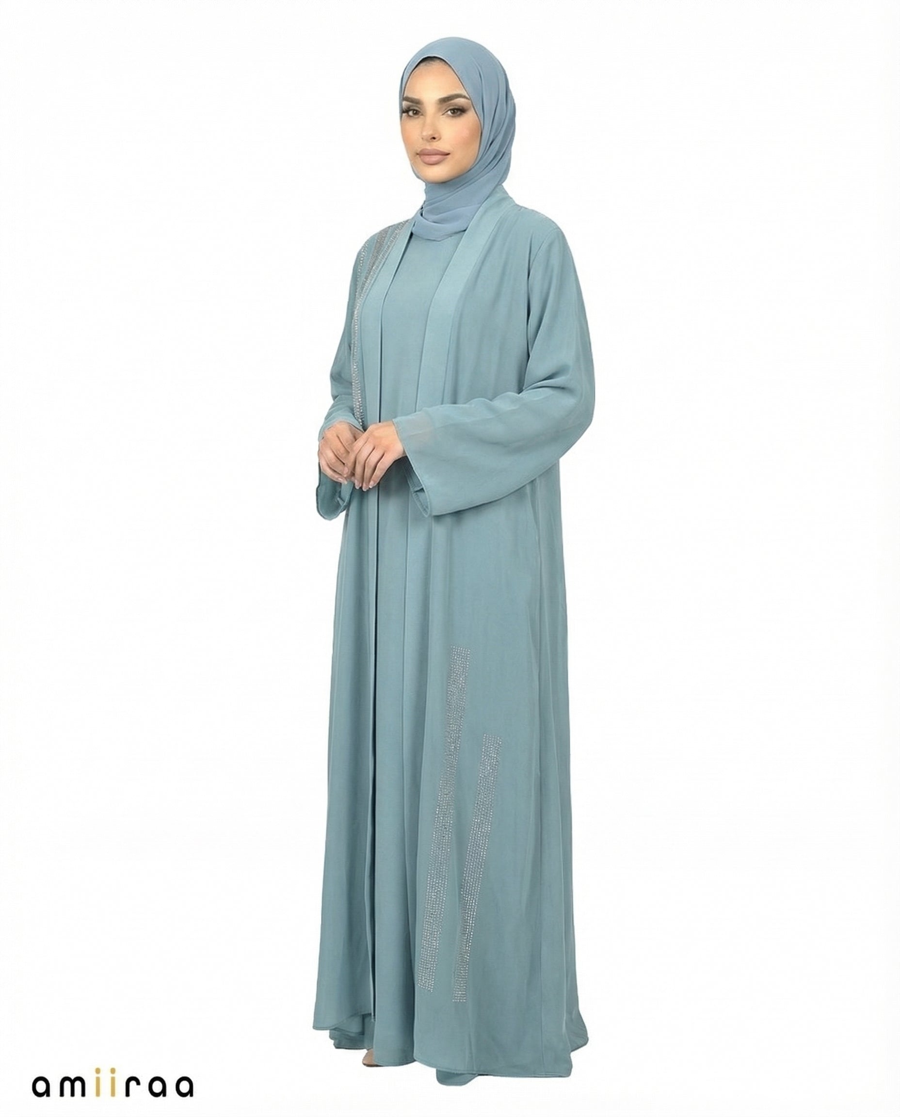 Arctic Elegant Embroidered and Beaded Open Abaya