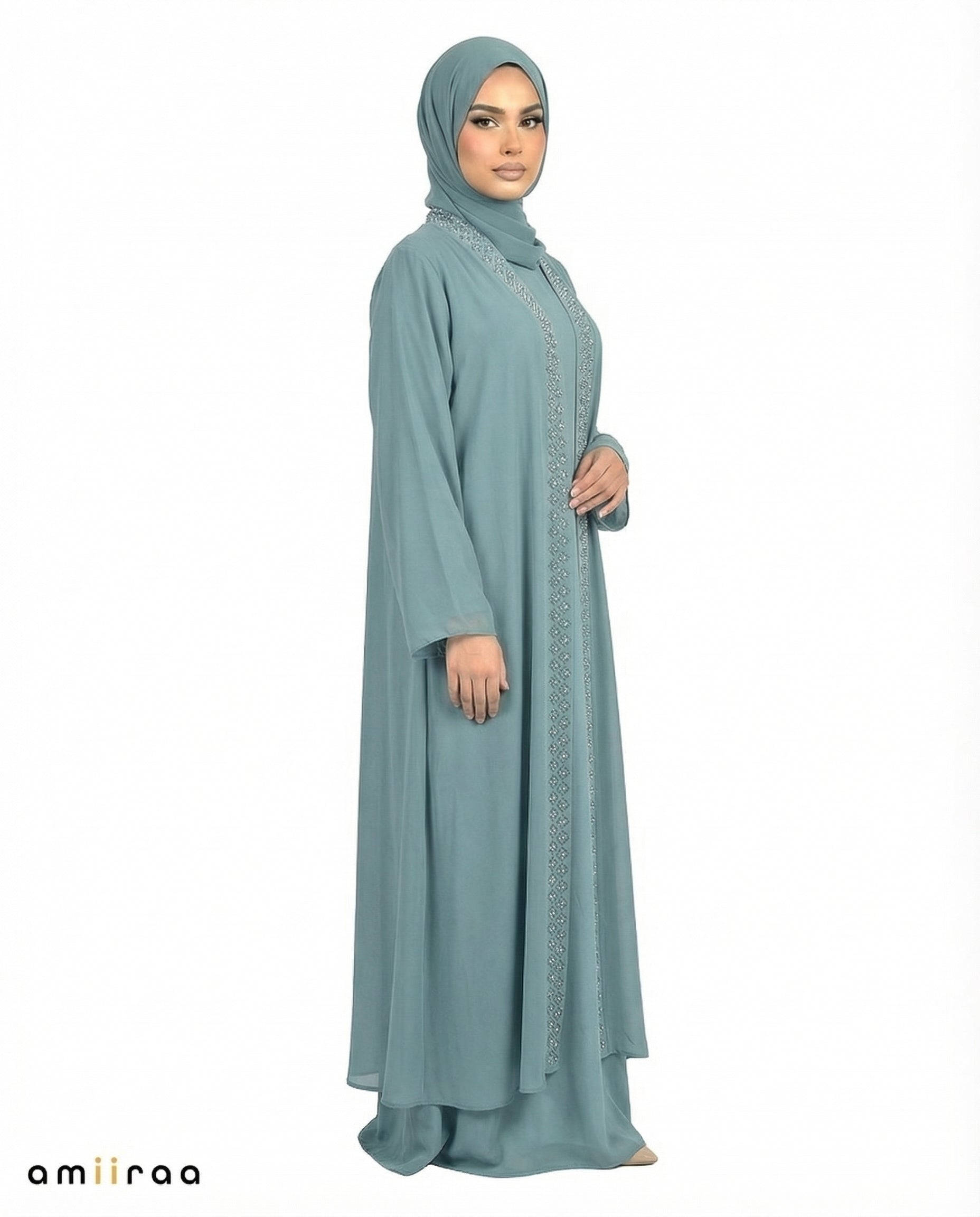 Arctic Elegant Embroidered and Beaded Open Abaya
