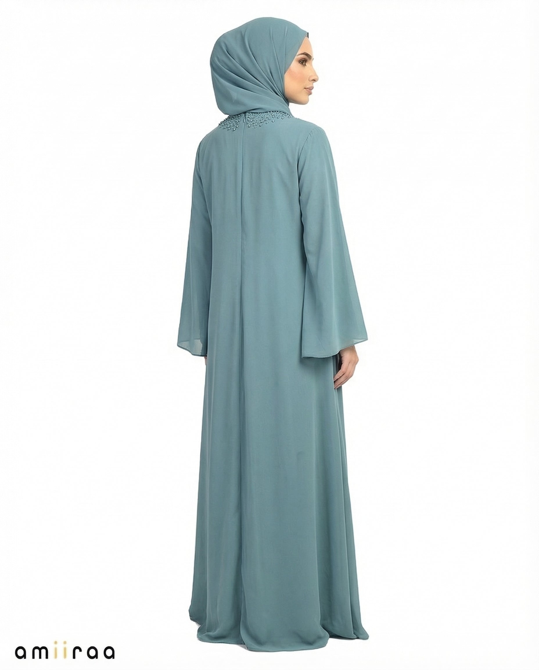 Arctic Elegant Embroidered and Beaded Open Abaya