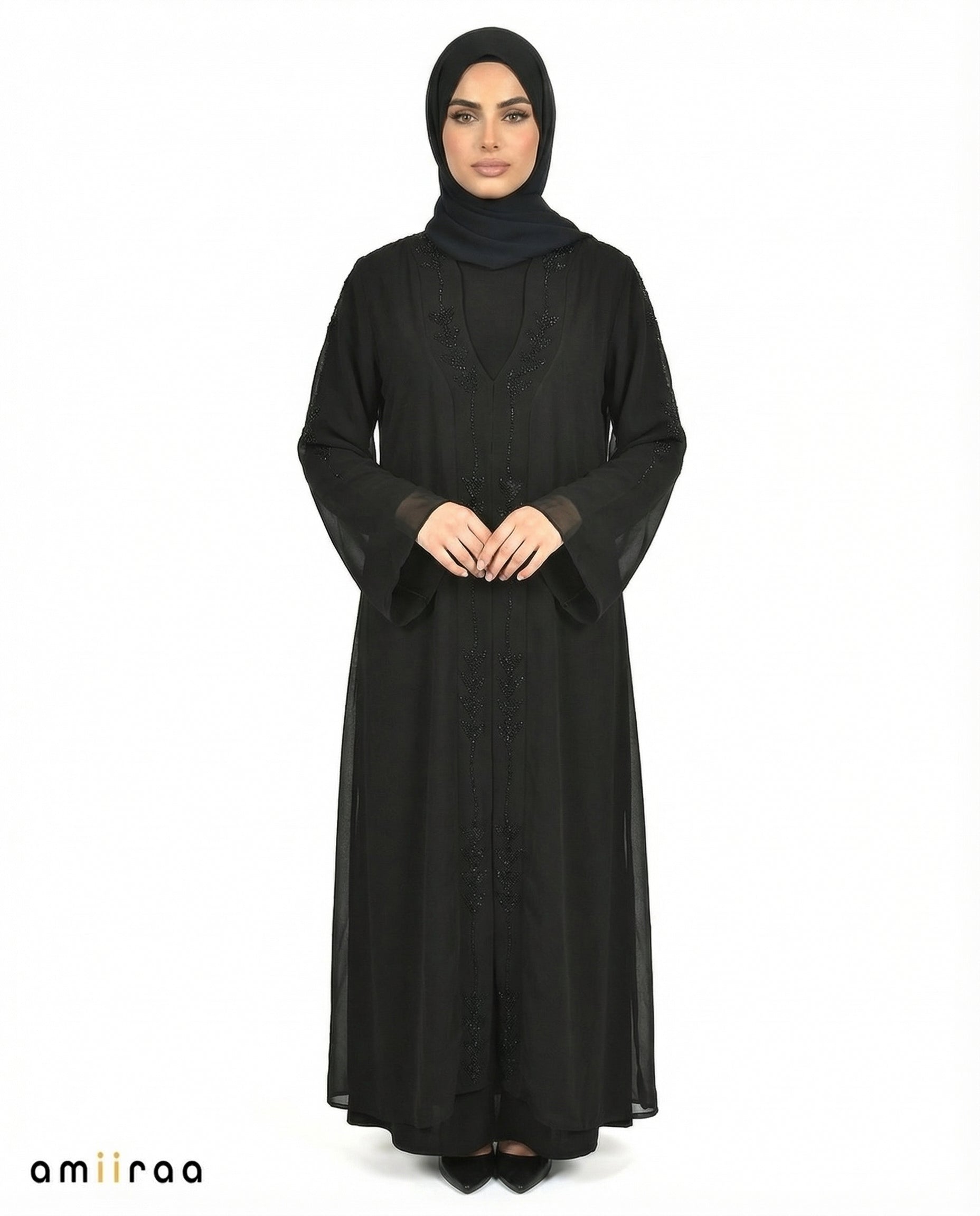 Tap Shoe Elegant Beaded Detail Open Front Abaya