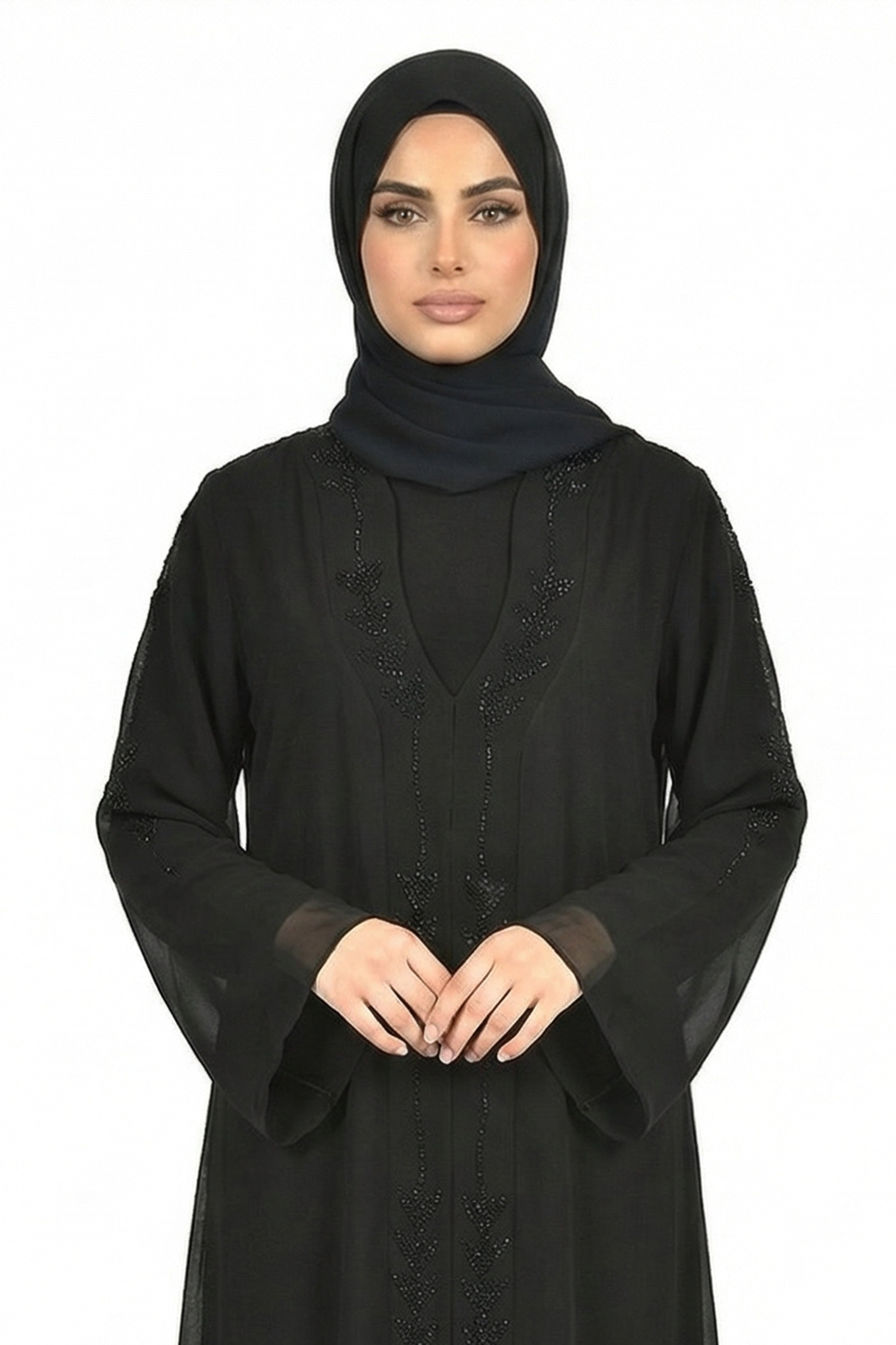 Tap Shoe Elegant Beaded Detail Open Front Abaya