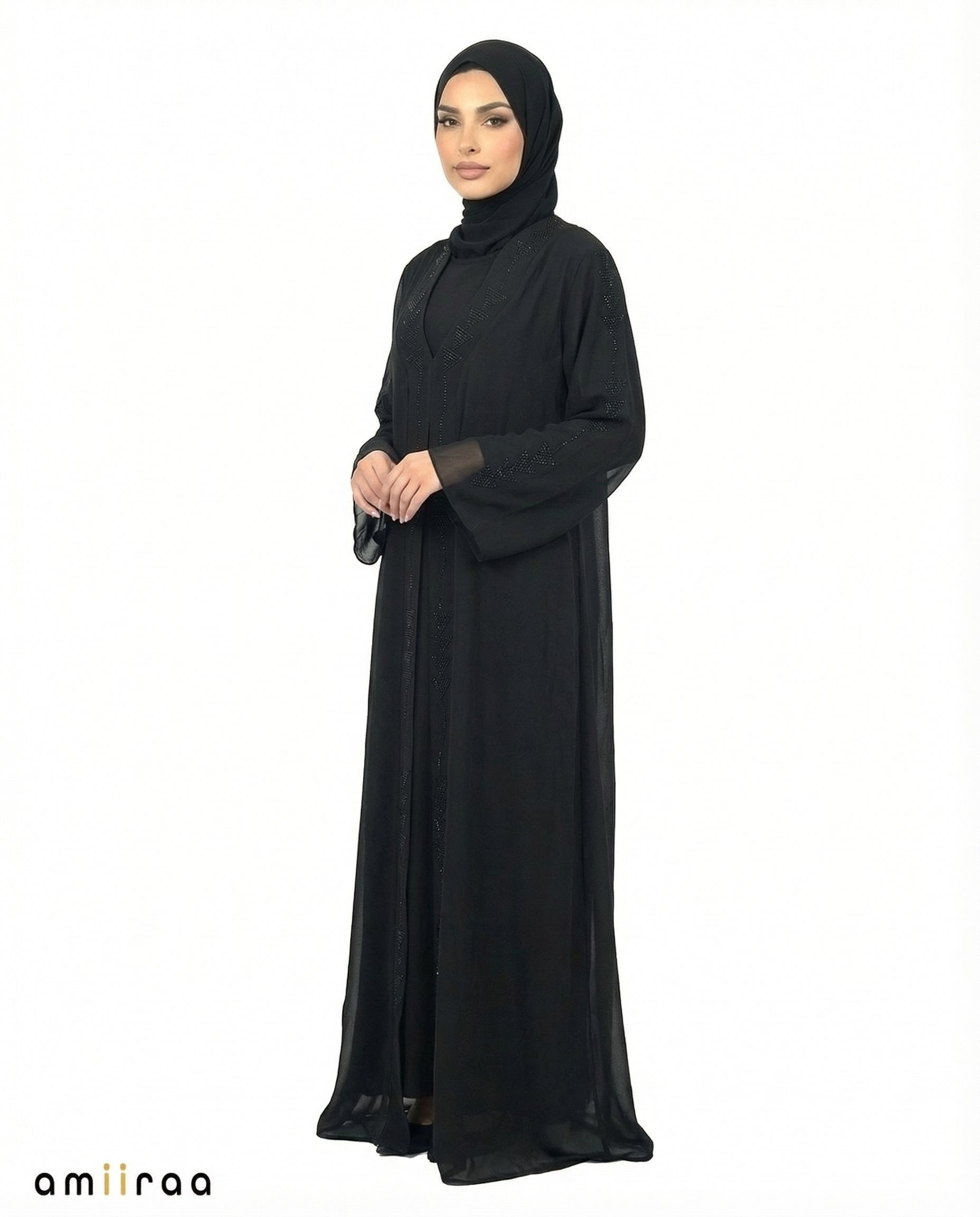 Tap Shoe Elegant Beaded Detail Open Front Abaya