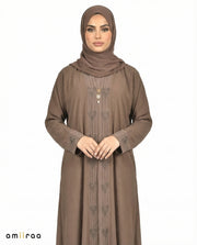 Major Brown Elegant Embroidered Closed Abaya with Decorative Front Panel