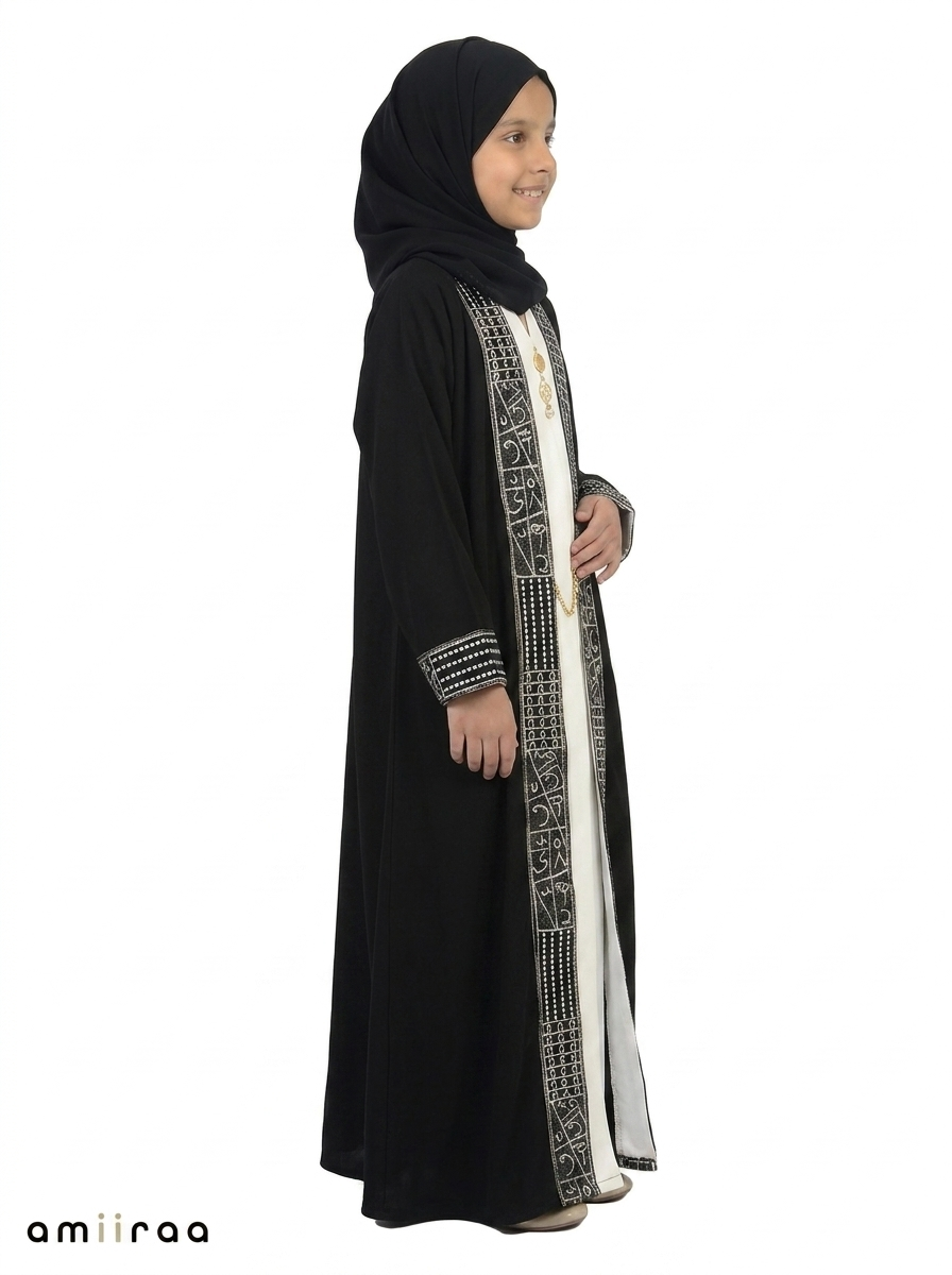Tap Shoe Girls Abaya with Statement Embroidered Borders