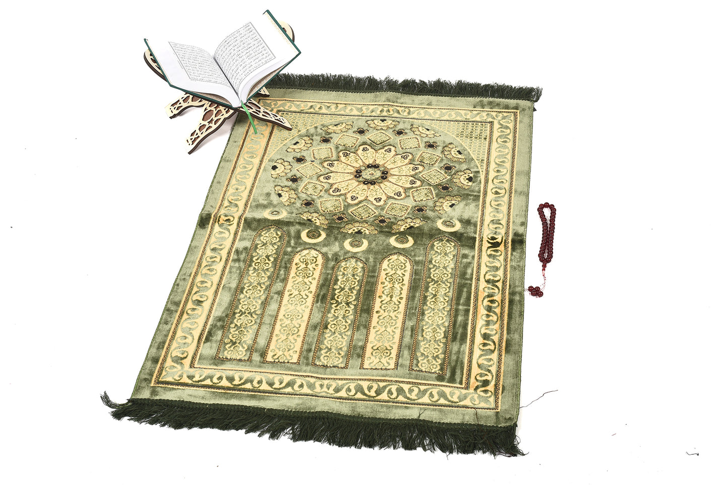 Elegant Prayer Rug – Olive Green with Ornamental Circular Design ( musallahs )