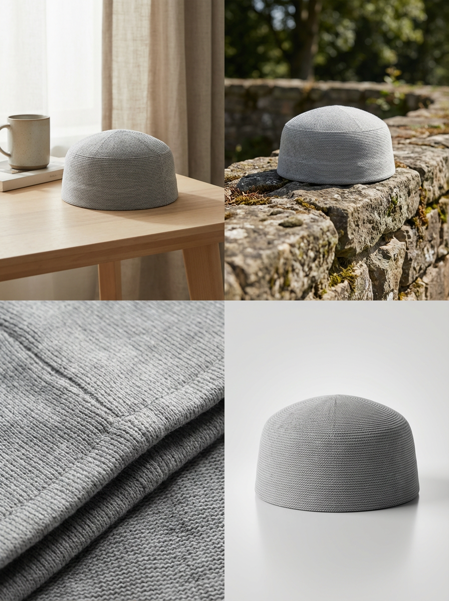 Grey Textured Mens Fez