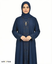 Black Iris Elegant Embroidered Closed Abaya with Decorative Front Panel