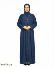 Black Iris Elegant Embroidered Closed Abaya with Decorative Front Panel