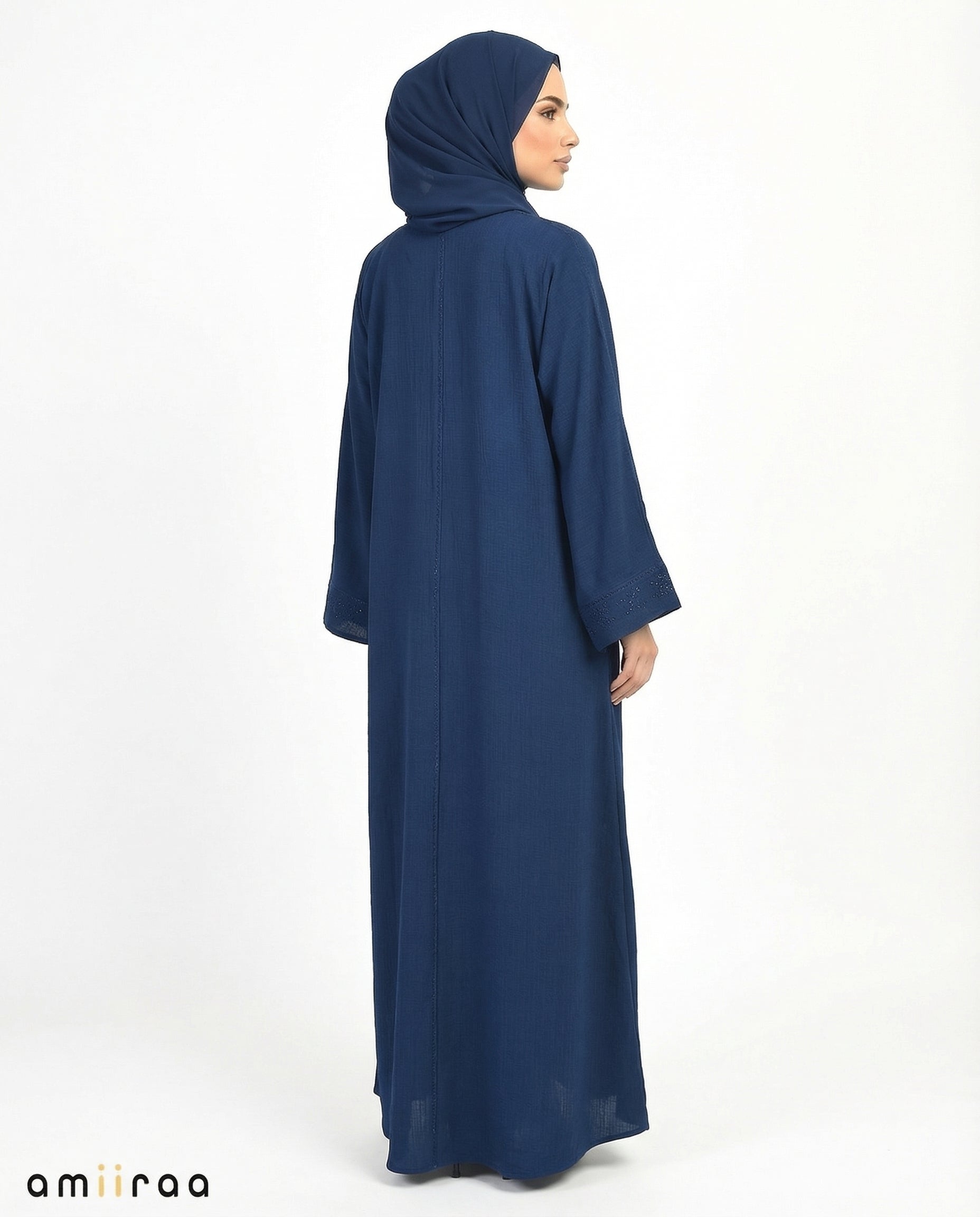 Black Iris Elegant Embroidered Closed Abaya with Decorative Front Panel