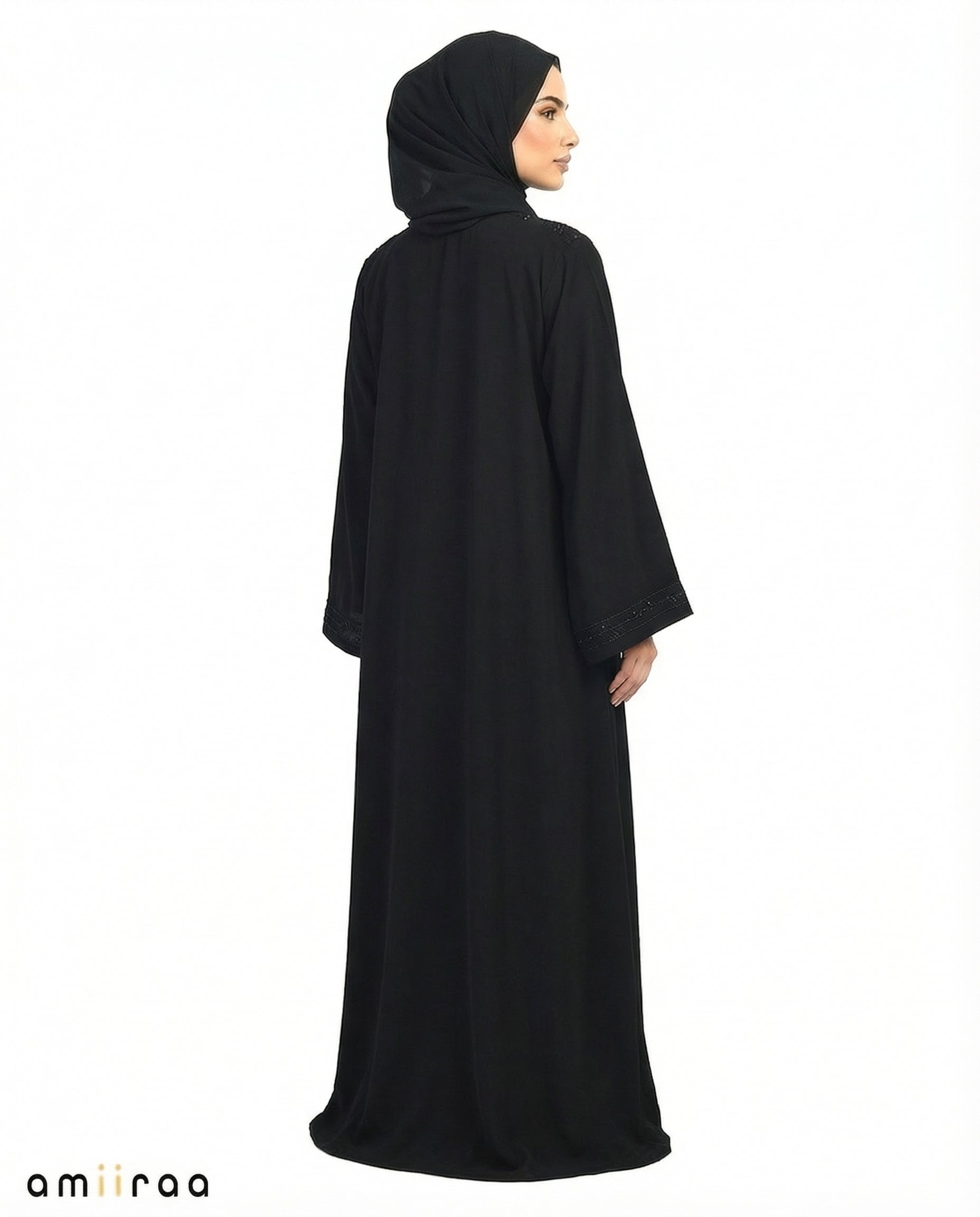 Tap Shoe Elegant Embroidered Closed Abaya with Decorative Front Panel