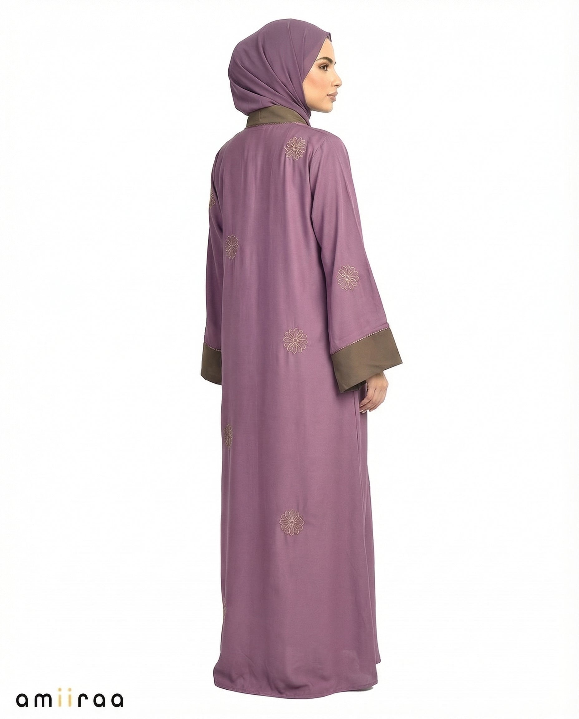 Ephemera Elegant Floral Embroidered Open Abaya with Inner Dress