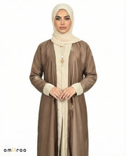 Major Brown Elegant Floral Embroidered Open Abaya with Inner Dress