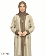 Tidal Foam Elegant Floral Embroidered Open Abaya with Inner Dress