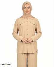 Cuban Sand Modest Button-Down Shirt & Pants Set