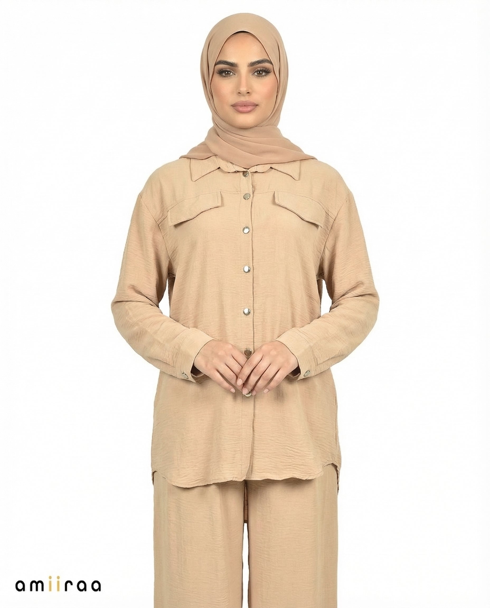 Cuban Sand Modest Button-Down Shirt & Pants Set