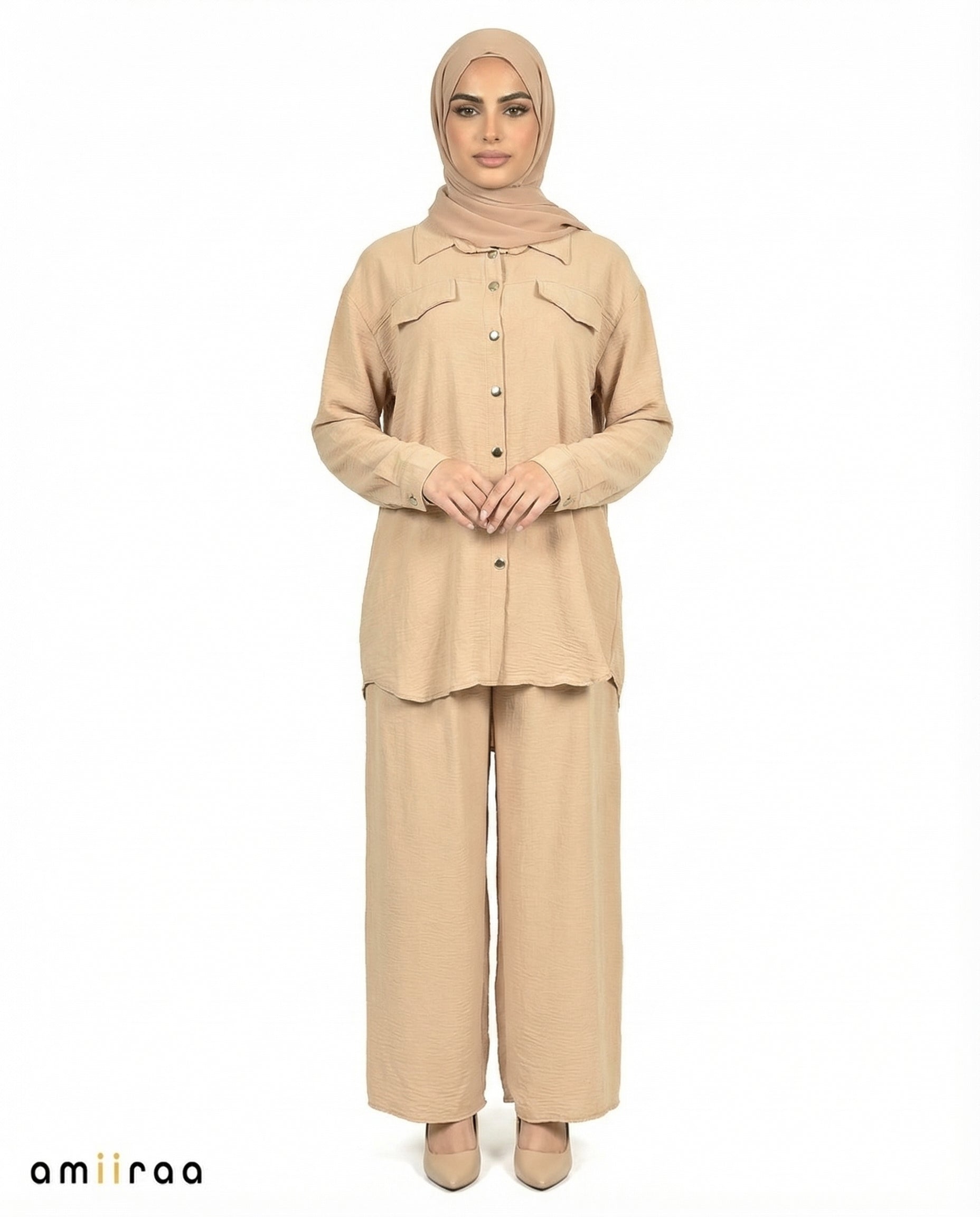 Cuban Sand Modest Button-Down Shirt & Pants Set