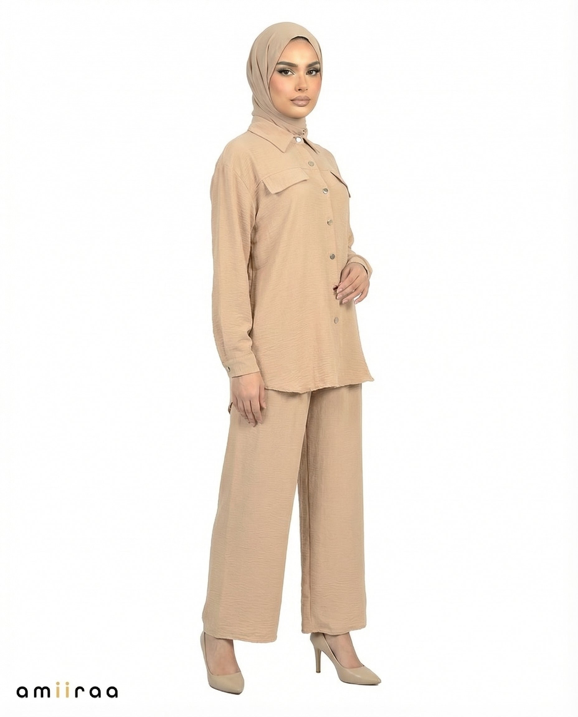 Cuban Sand Modest Button-Down Shirt & Pants Set