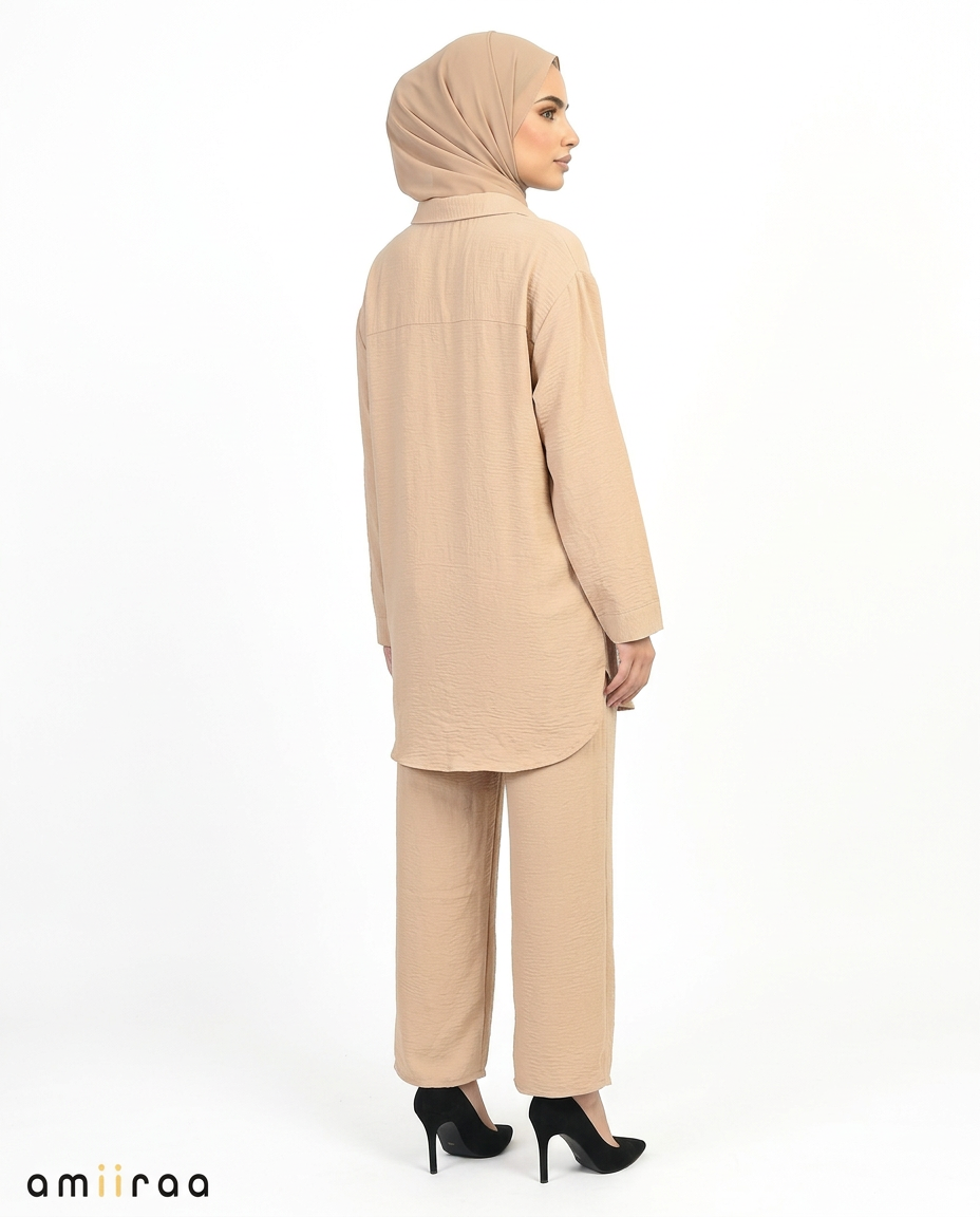 Cuban Sand Modest Button-Down Shirt & Pants Set