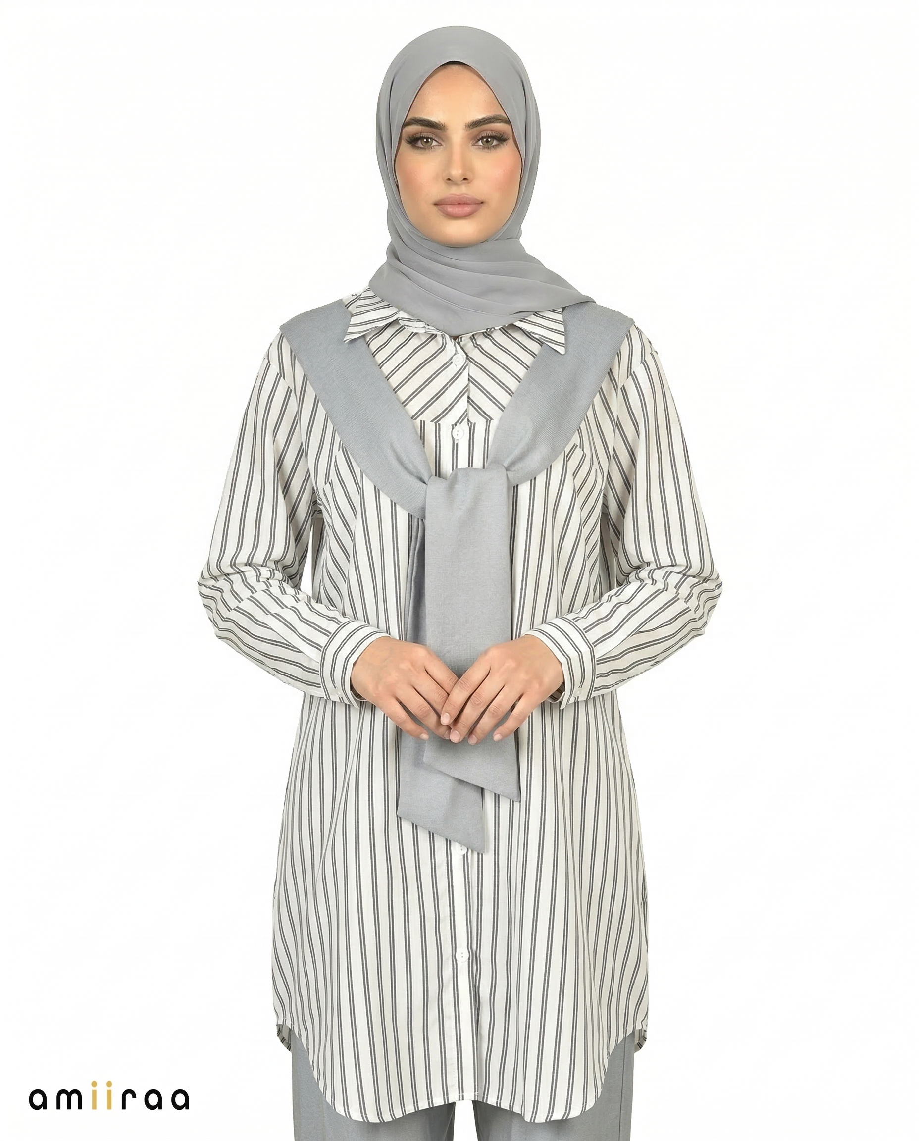Tradewinds Striped Modest Shirt & Wide-Leg Pants Set