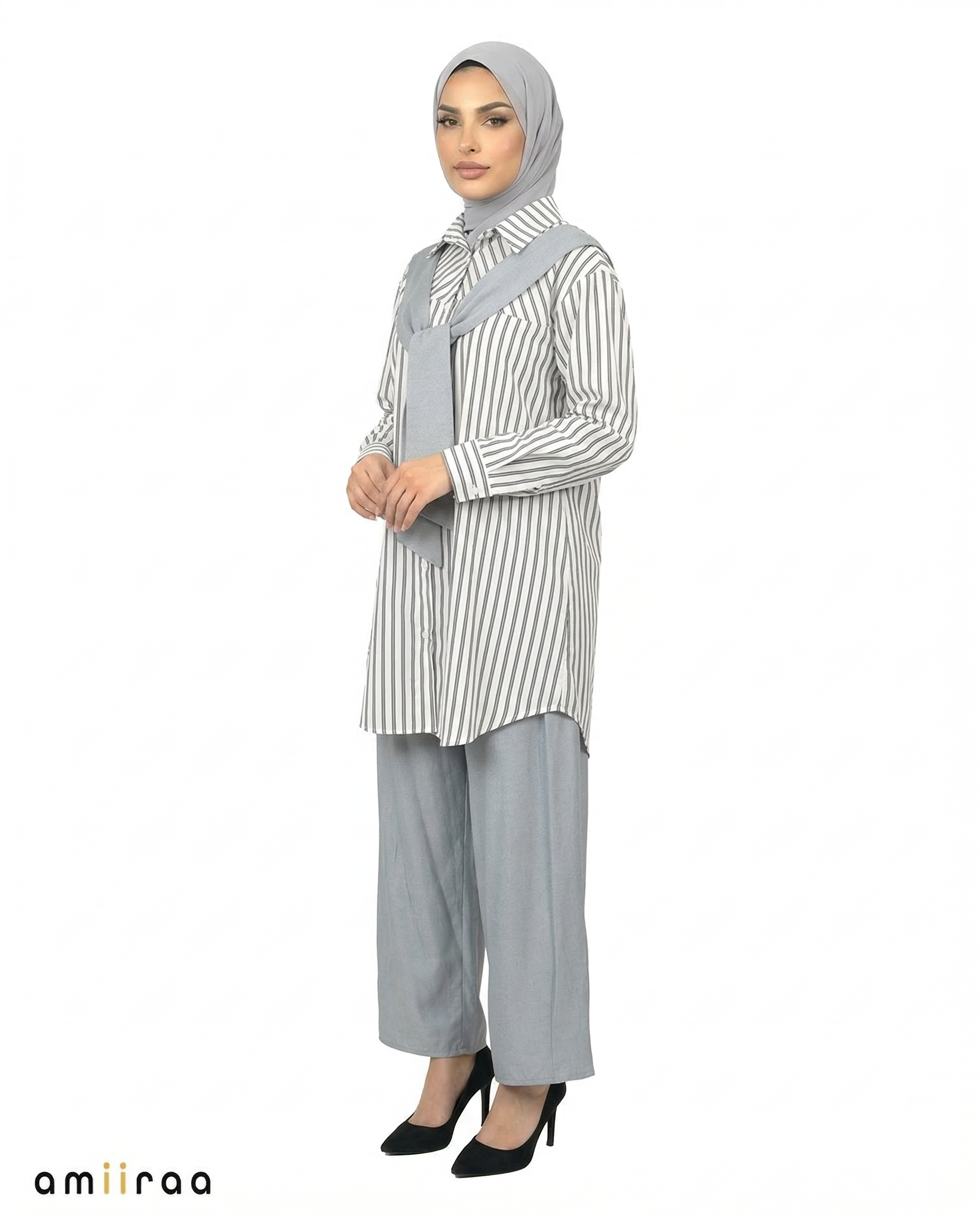 Tradewinds Striped Modest Shirt & Wide-Leg Pants Set