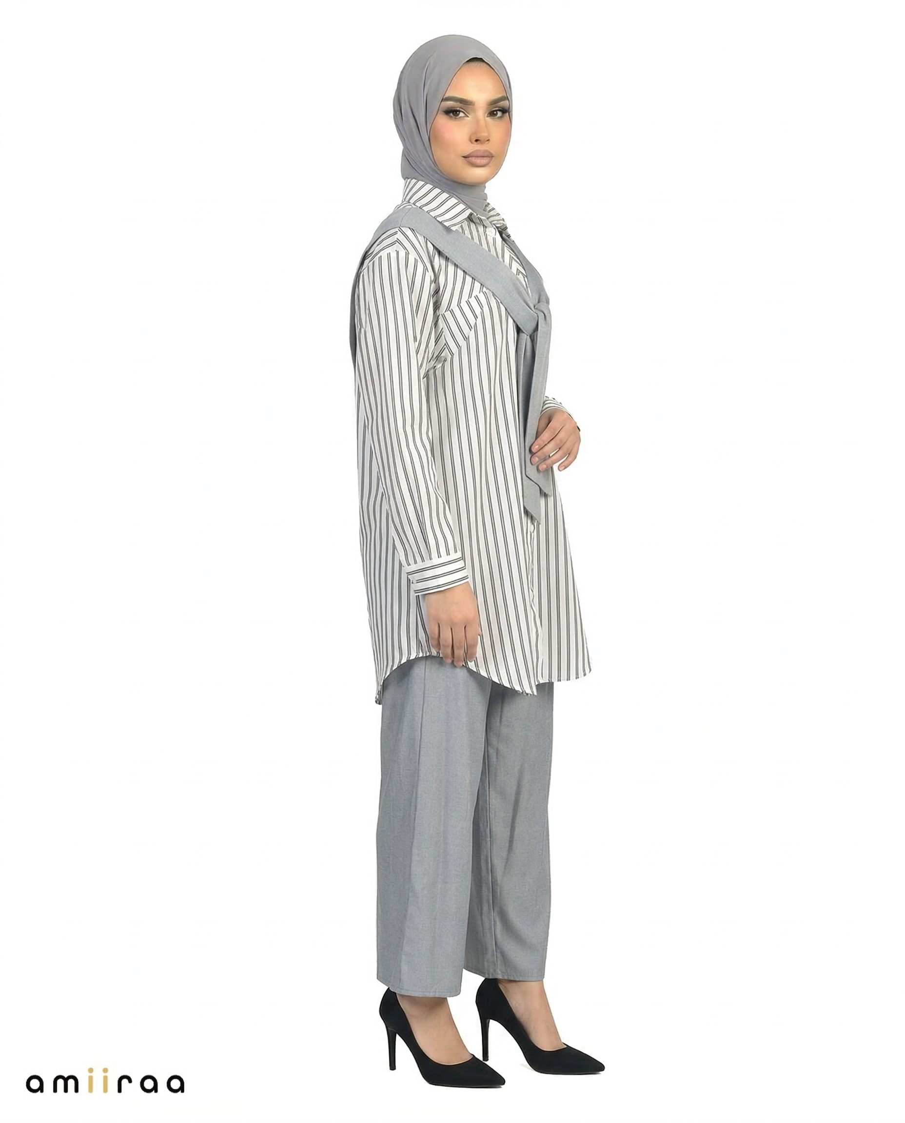 Tradewinds Striped Modest Shirt & Wide-Leg Pants Set