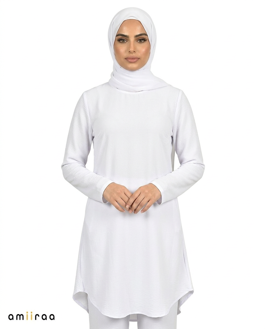 Brilliant White Modest Airflow Tunic & Pants 2PC Set