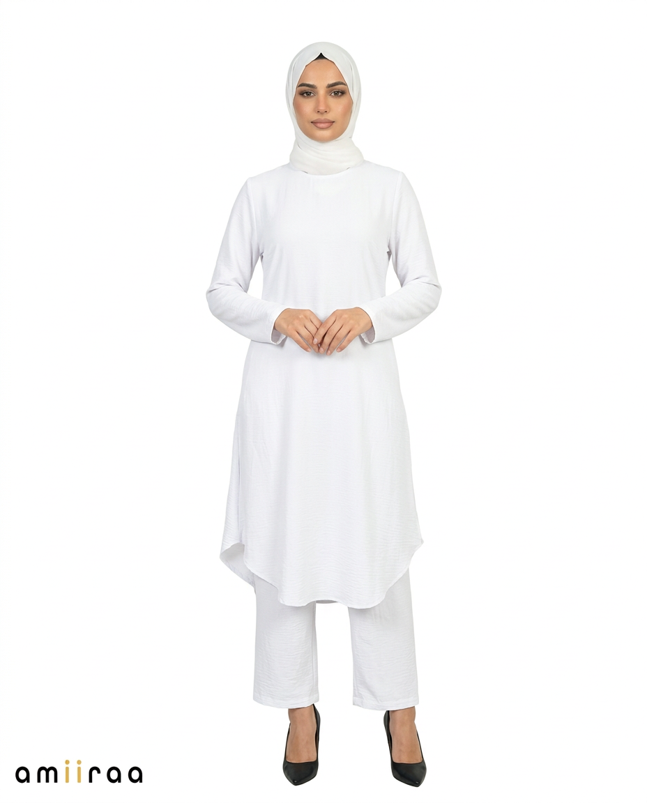 Brilliant White Modest Airflow Tunic & Pants 2PC Set