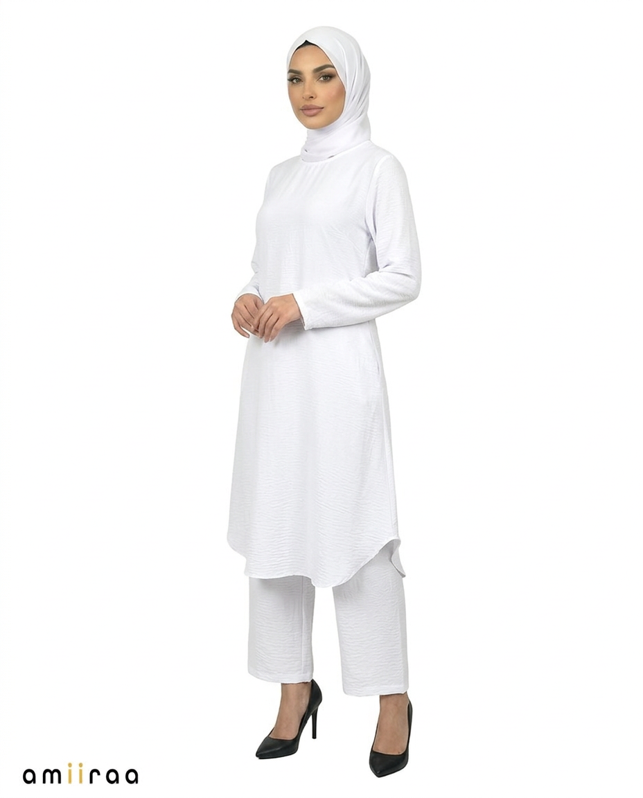 Brilliant White Modest Airflow Tunic & Pants 2PC Set