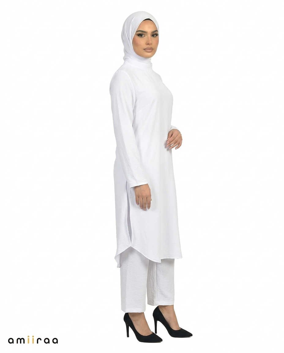Brilliant White Modest Airflow Tunic & Pants 2PC Set