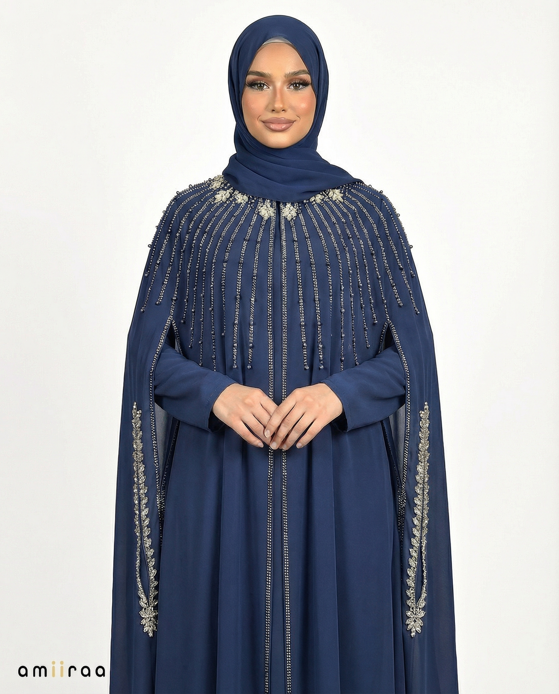 Ocean Cavern Waterfall Beaded Two-Piece Cloak Abaya