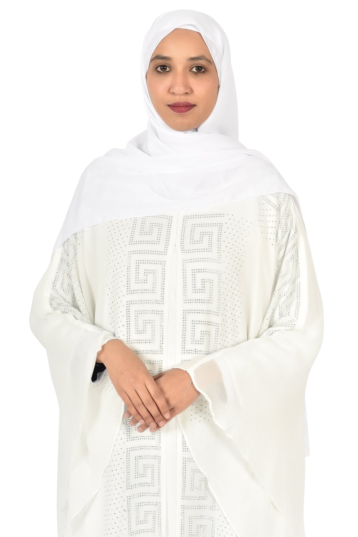 White Abaya with Geometric Crystal Embellishments (ladies abaya )