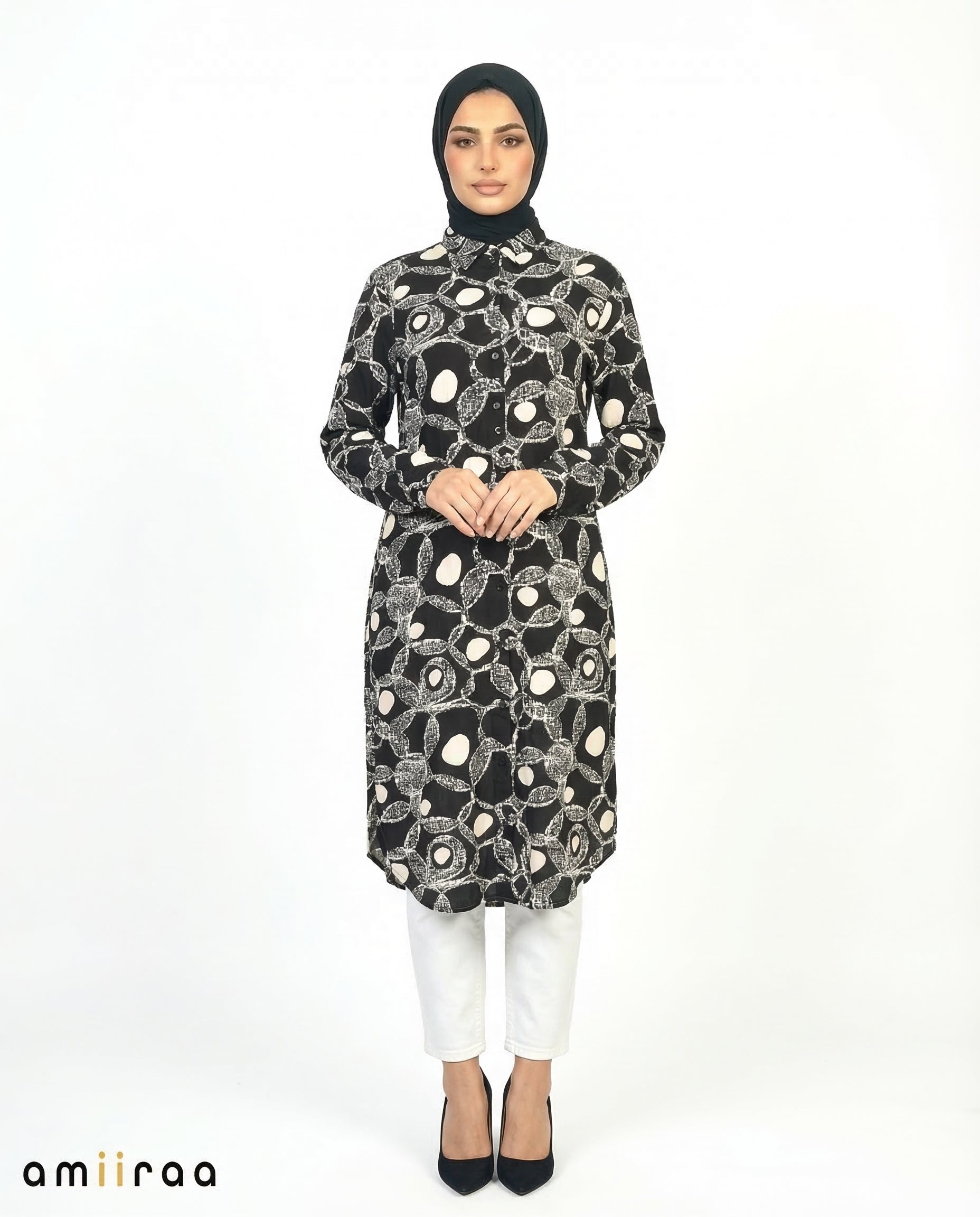 Tap Shoe Link Print Modest Longline Tunic Shirt