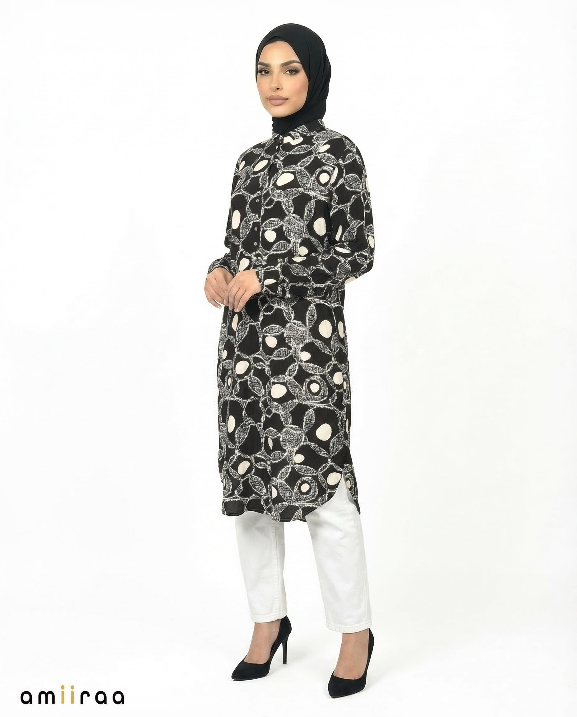Tap Shoe Link Print Modest Longline Tunic Shirt