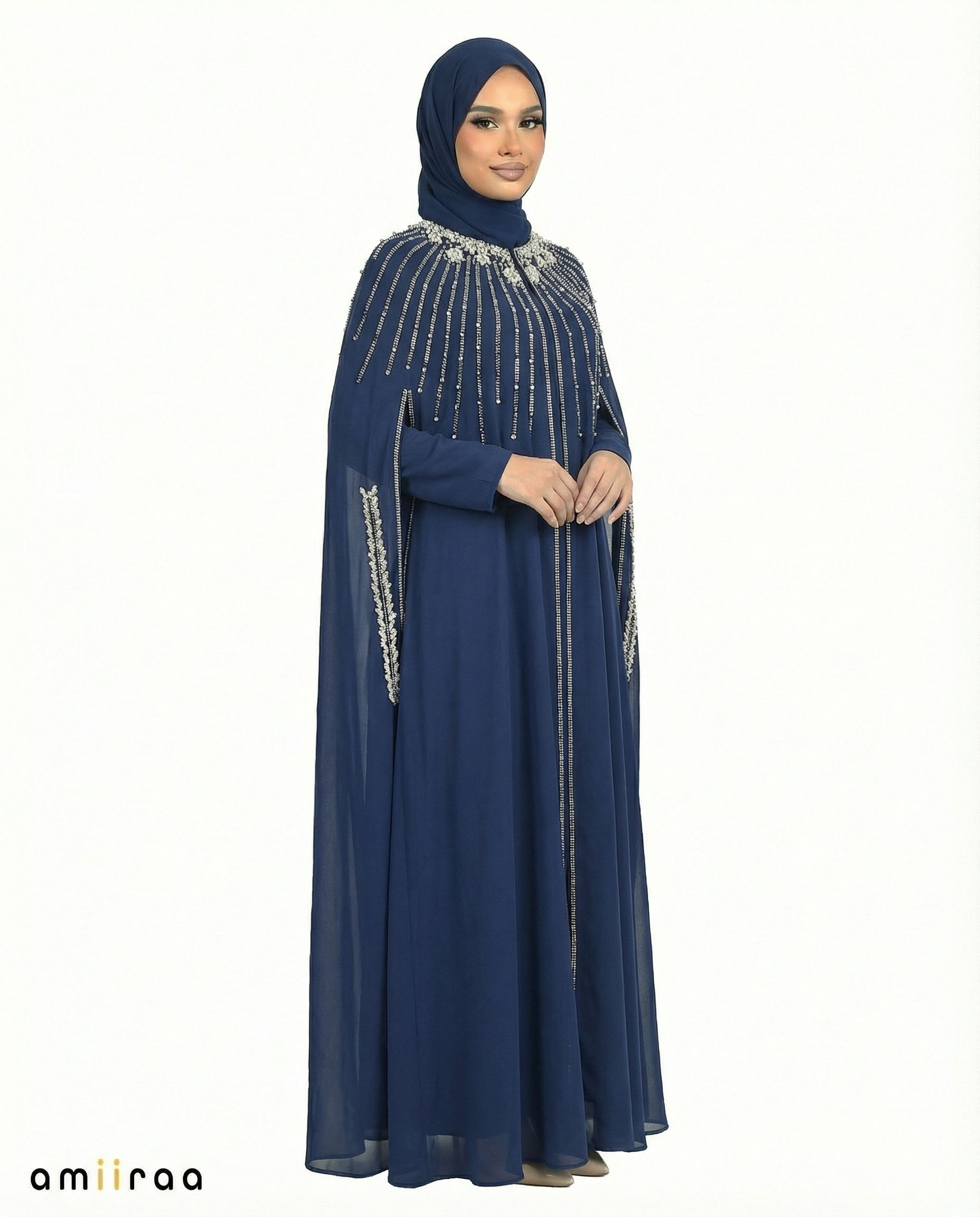 Ocean Cavern Waterfall Beaded Two-Piece Cloak Abaya
