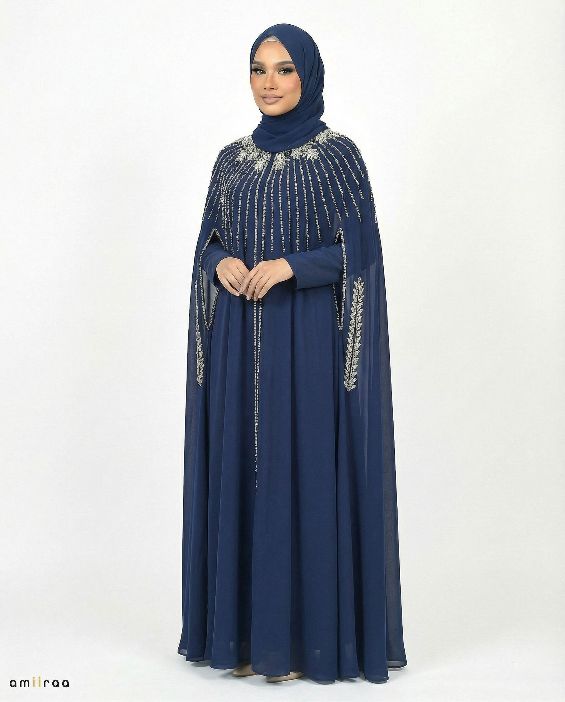 Ocean Cavern Waterfall Beaded Two-Piece Cloak Abaya