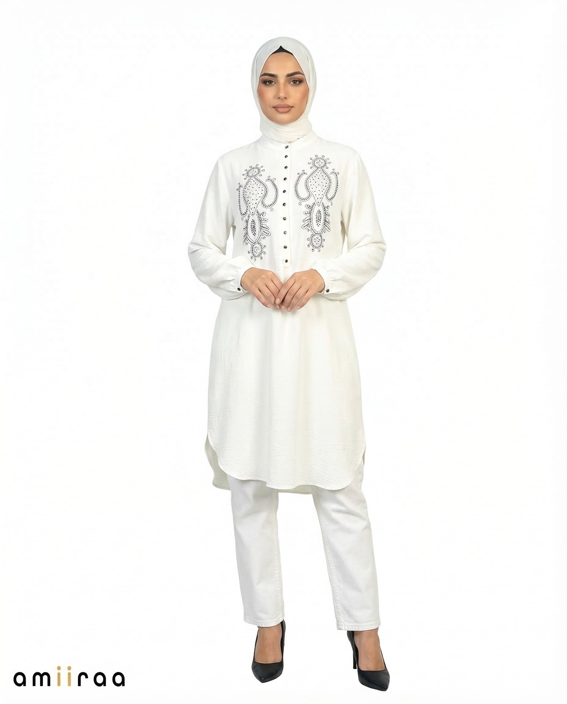 Billowing Sail Beaded Modest Long Sleeve Tunic Shirt