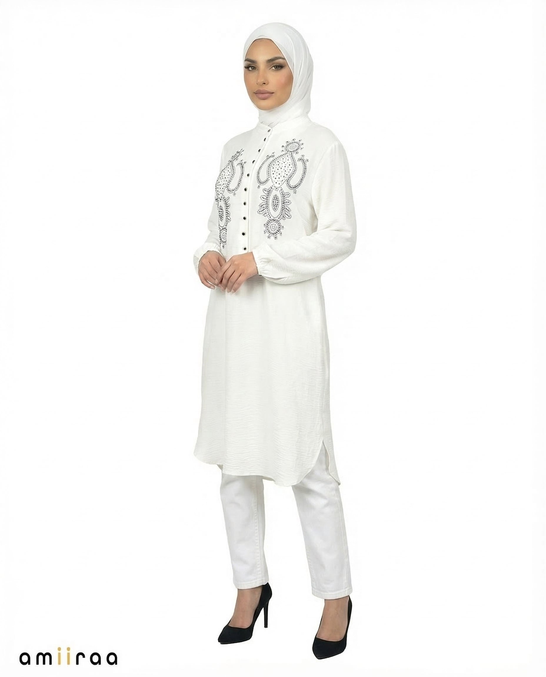 Billowing Sail Beaded Modest Long Sleeve Tunic Shirt