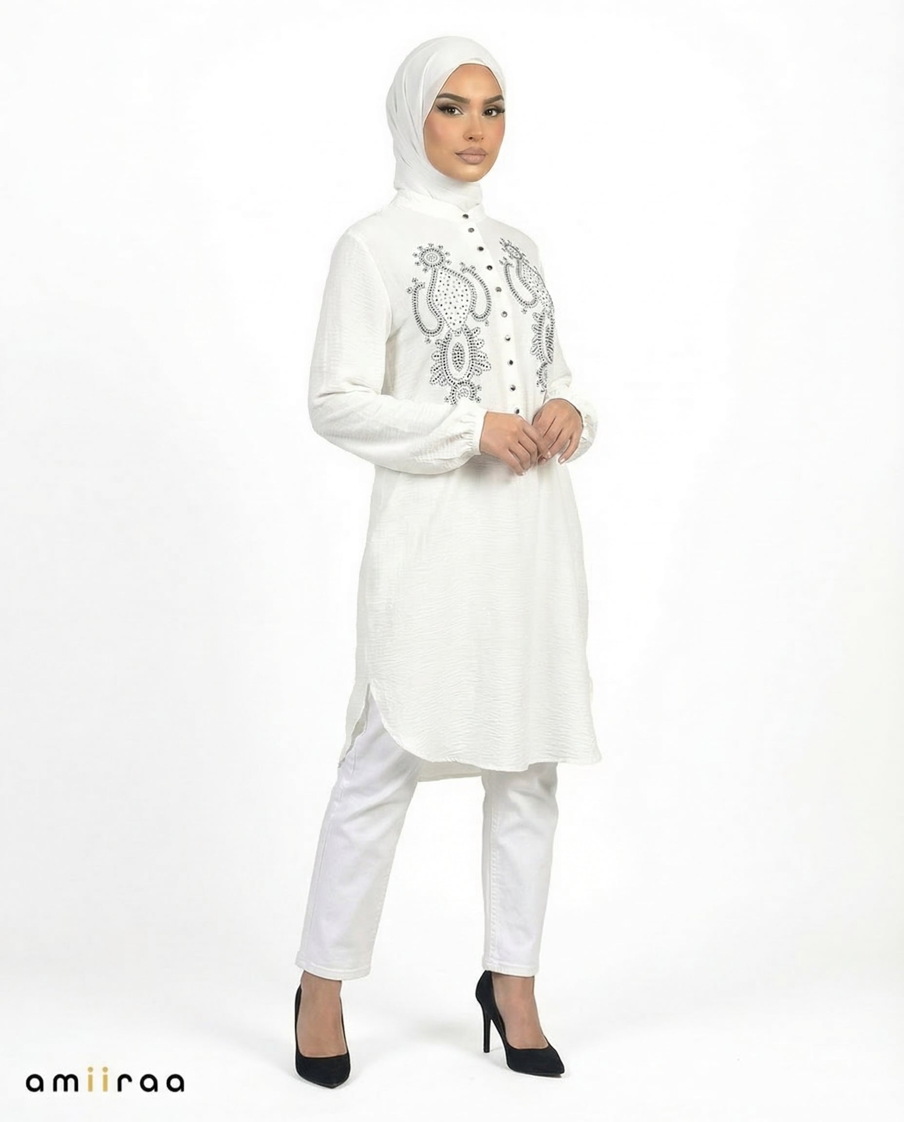 Billowing Sail Beaded Modest Long Sleeve Tunic Shirt