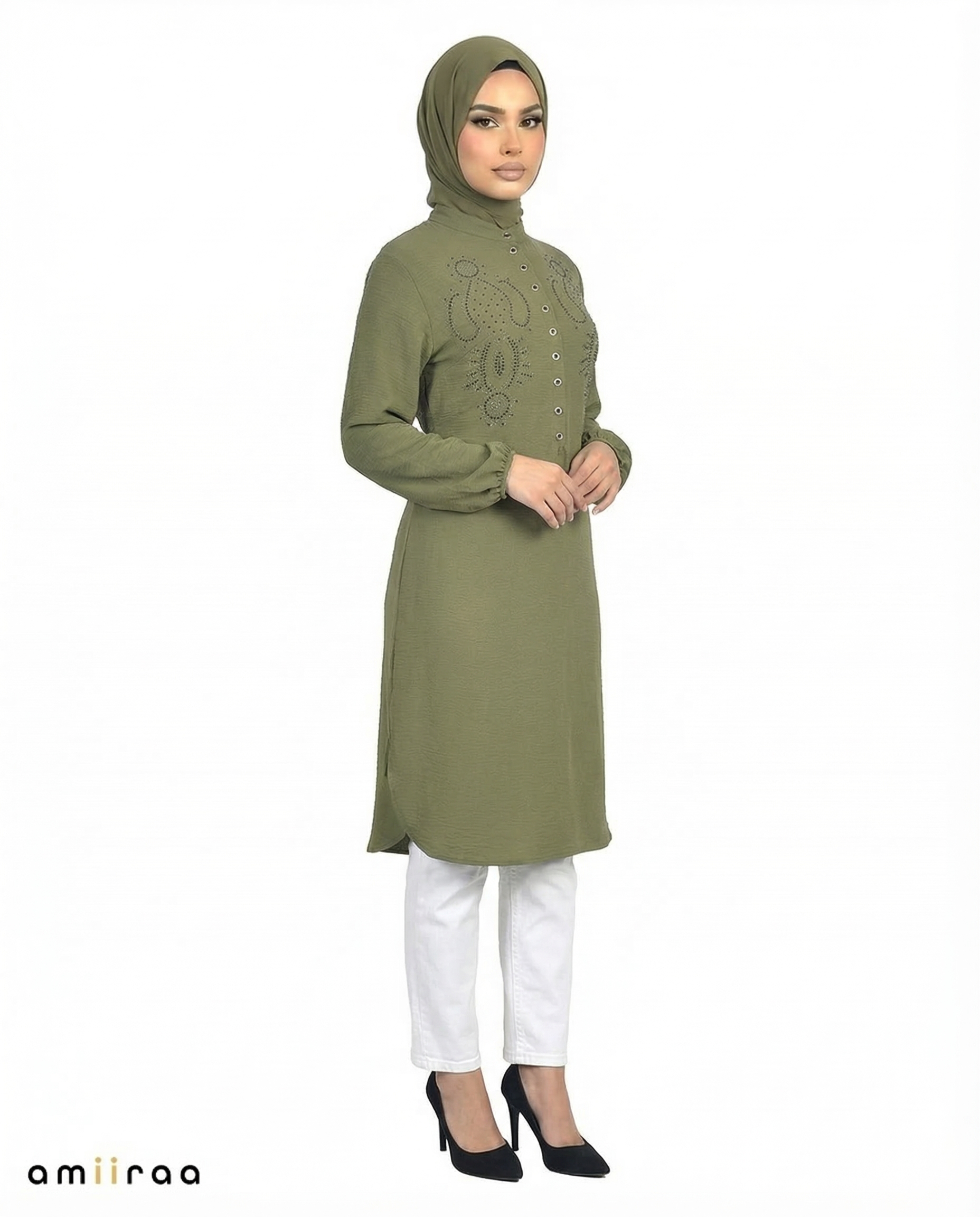 Four Leaf Beaded Modest Long Sleeve Tunic ShirtClover