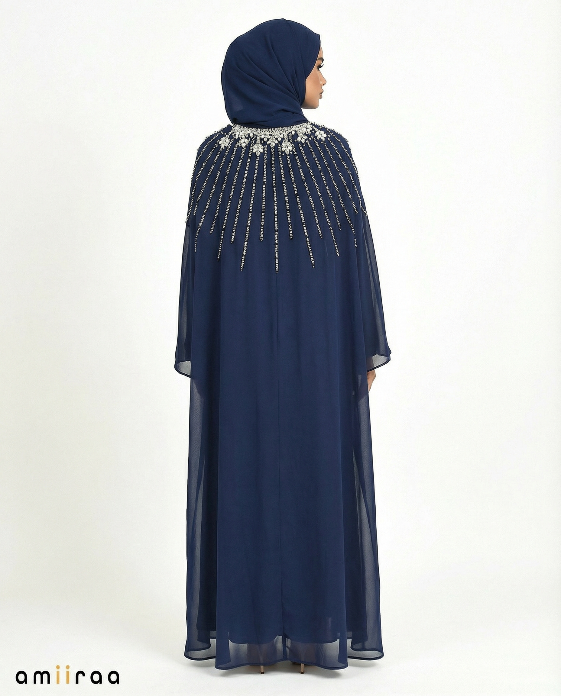 Ocean Cavern Waterfall Beaded Two-Piece Cloak Abaya