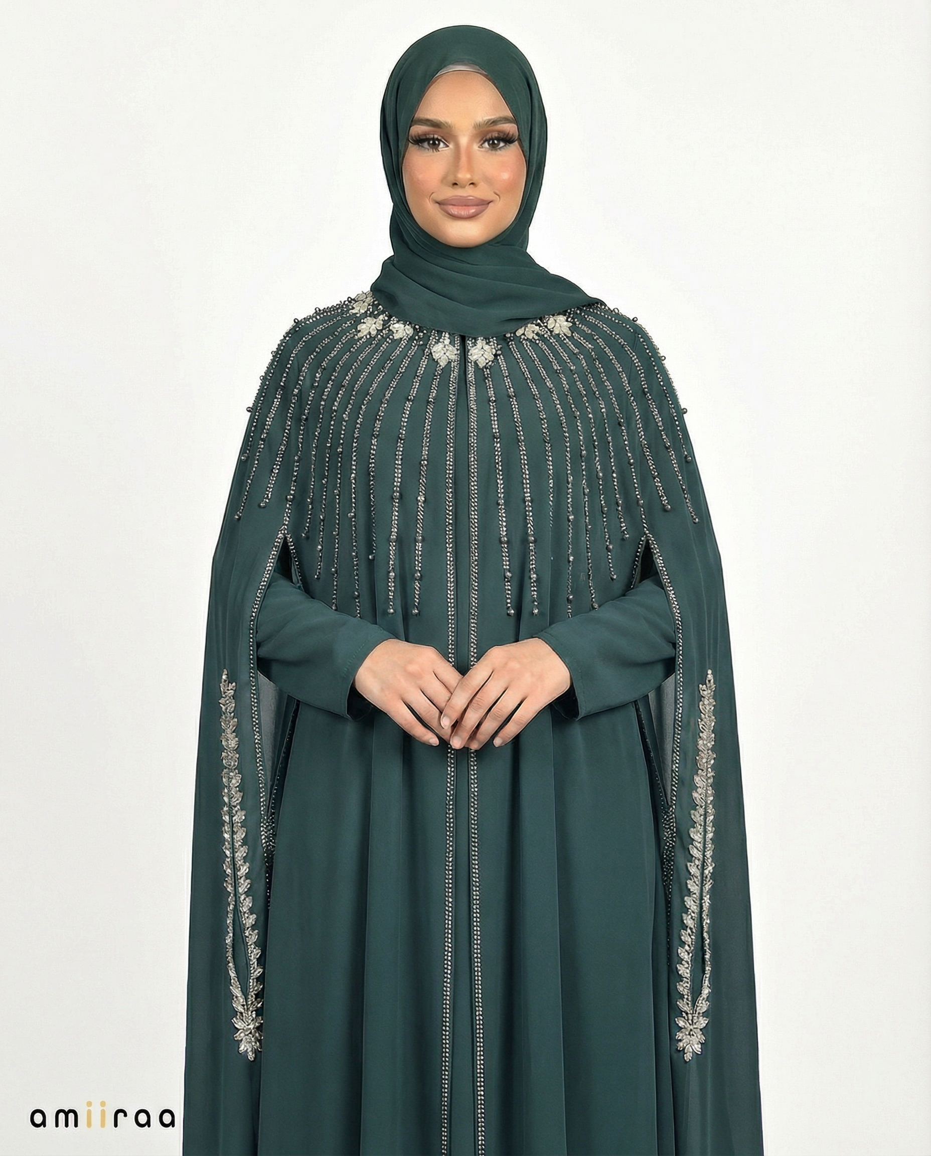 Ponderosa Pine Waterfall Beaded Two-Piece Cloak Abaya