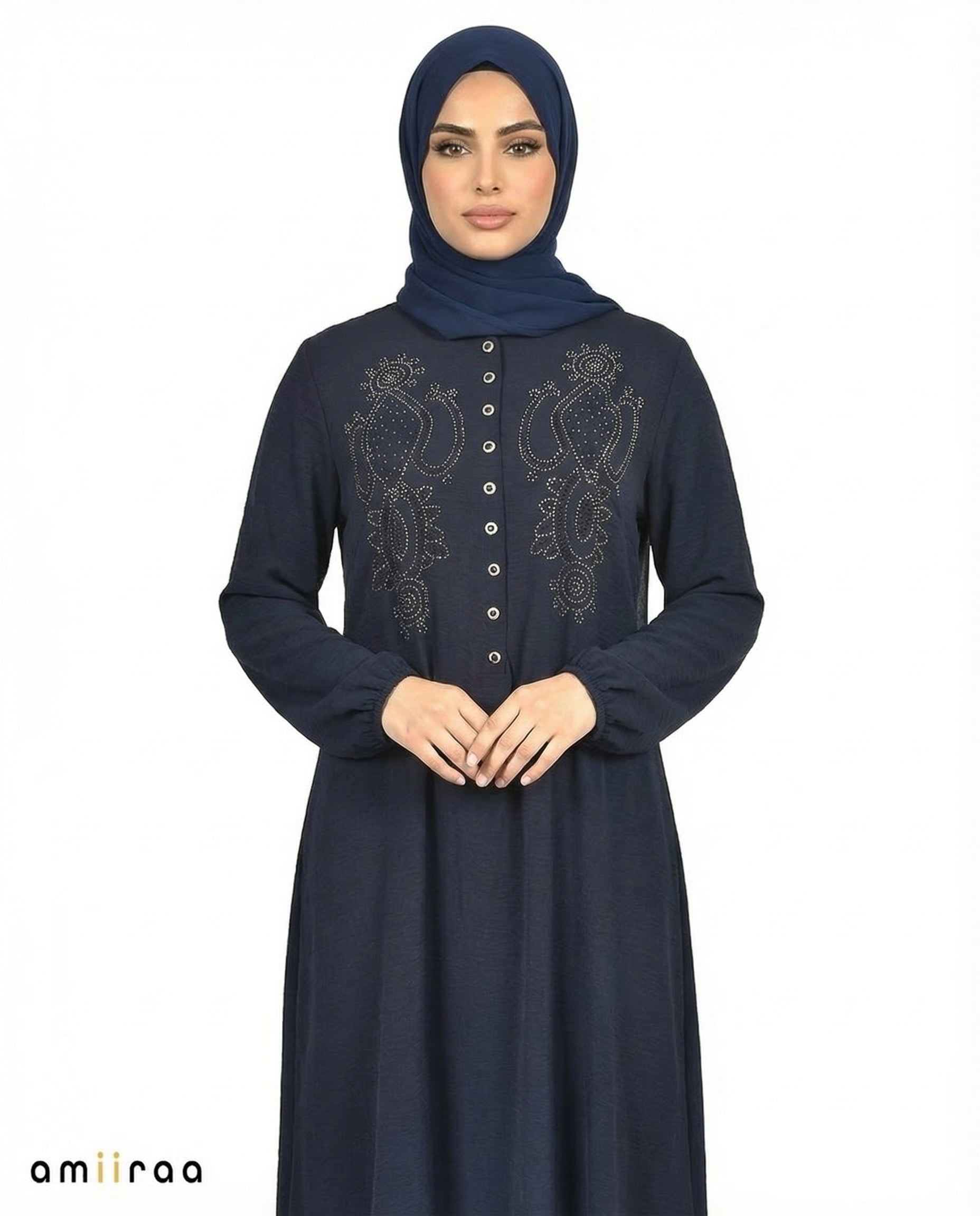 Black Iris Beaded Modest Long Sleeve Tunic Shirt
