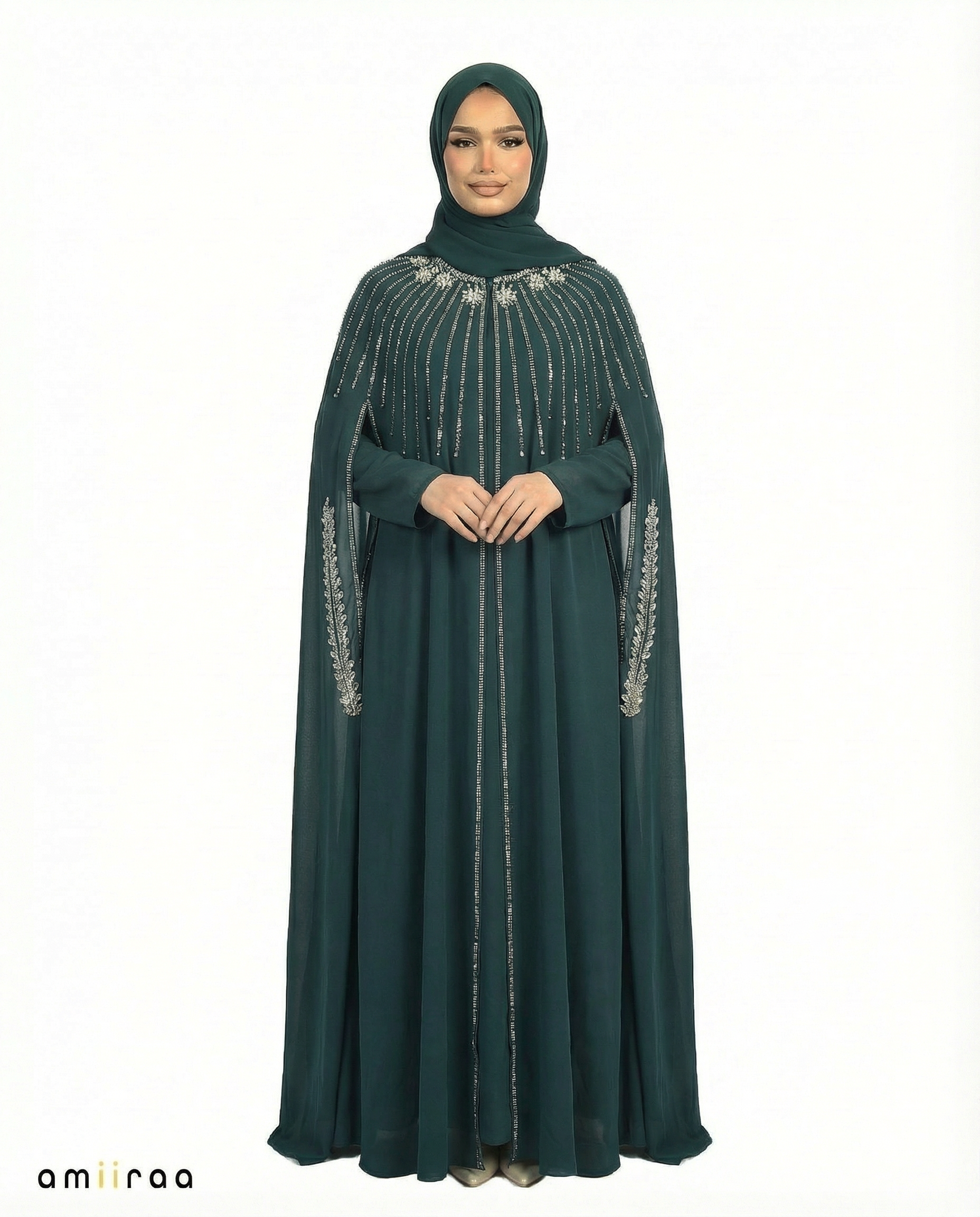 Ponderosa Pine Waterfall Beaded Two-Piece Cloak Abaya