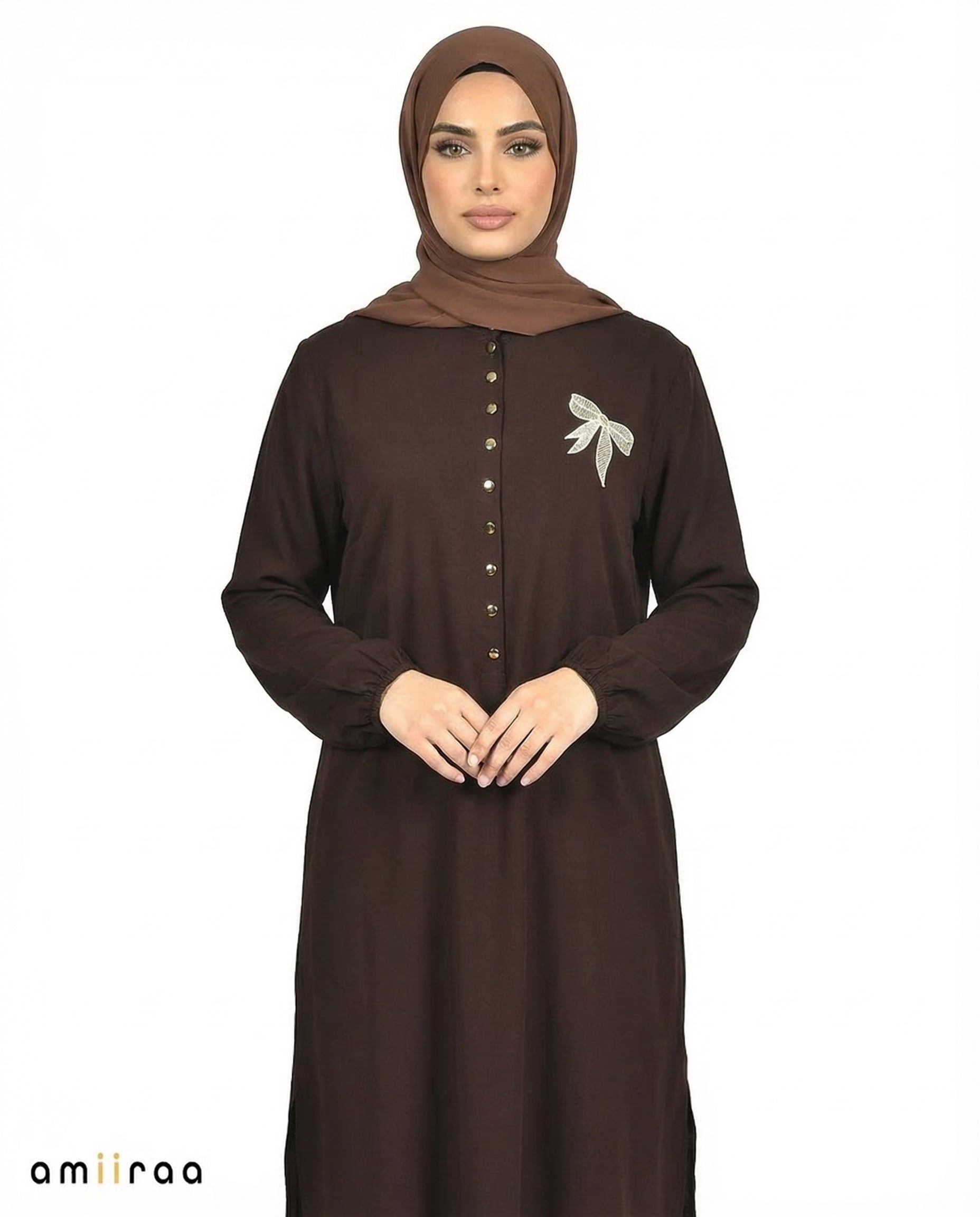 Black Bean Bow Embroided Modest Tunic Shirt