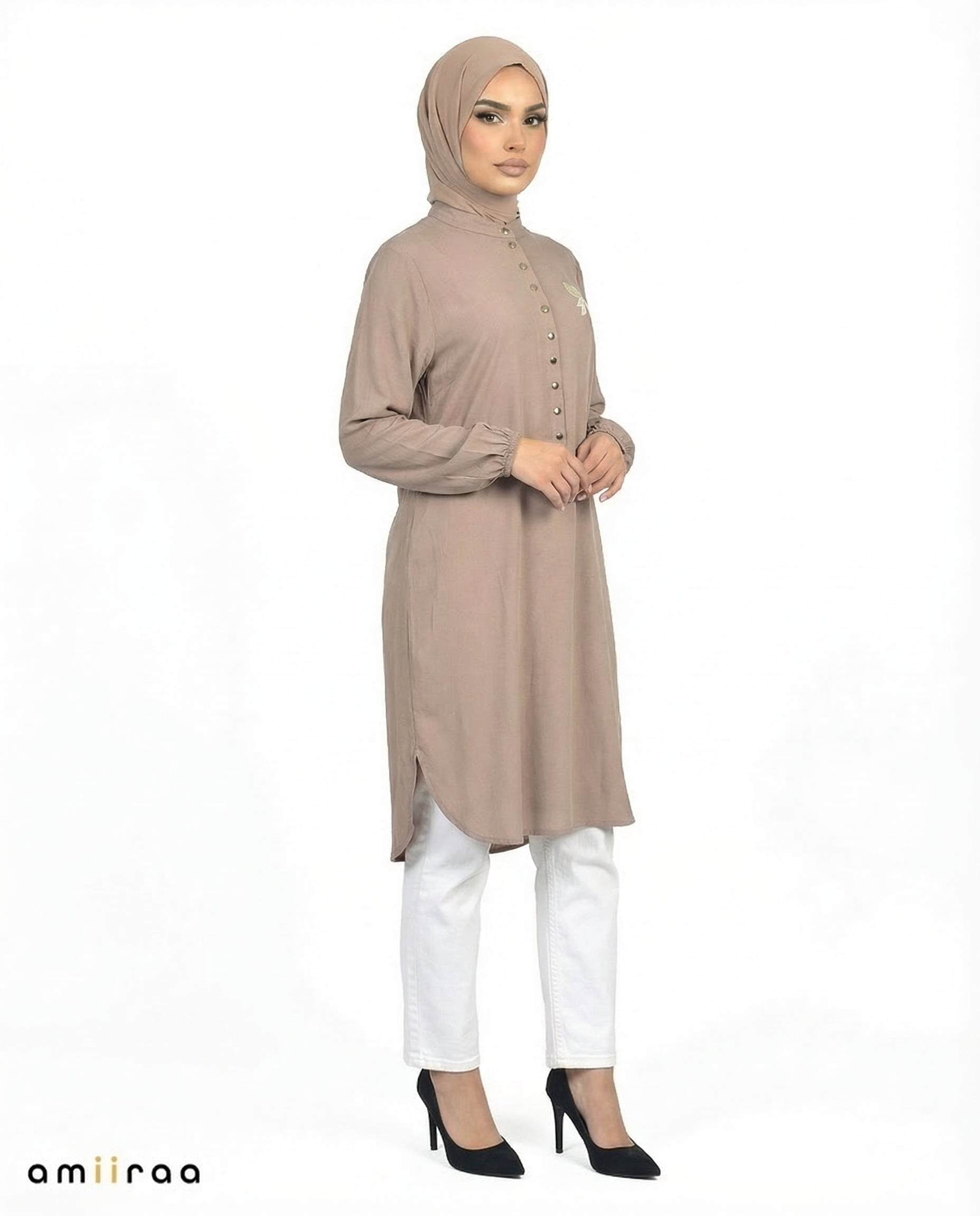 Driftwood Bow Embroided Modest Tunic Shirt