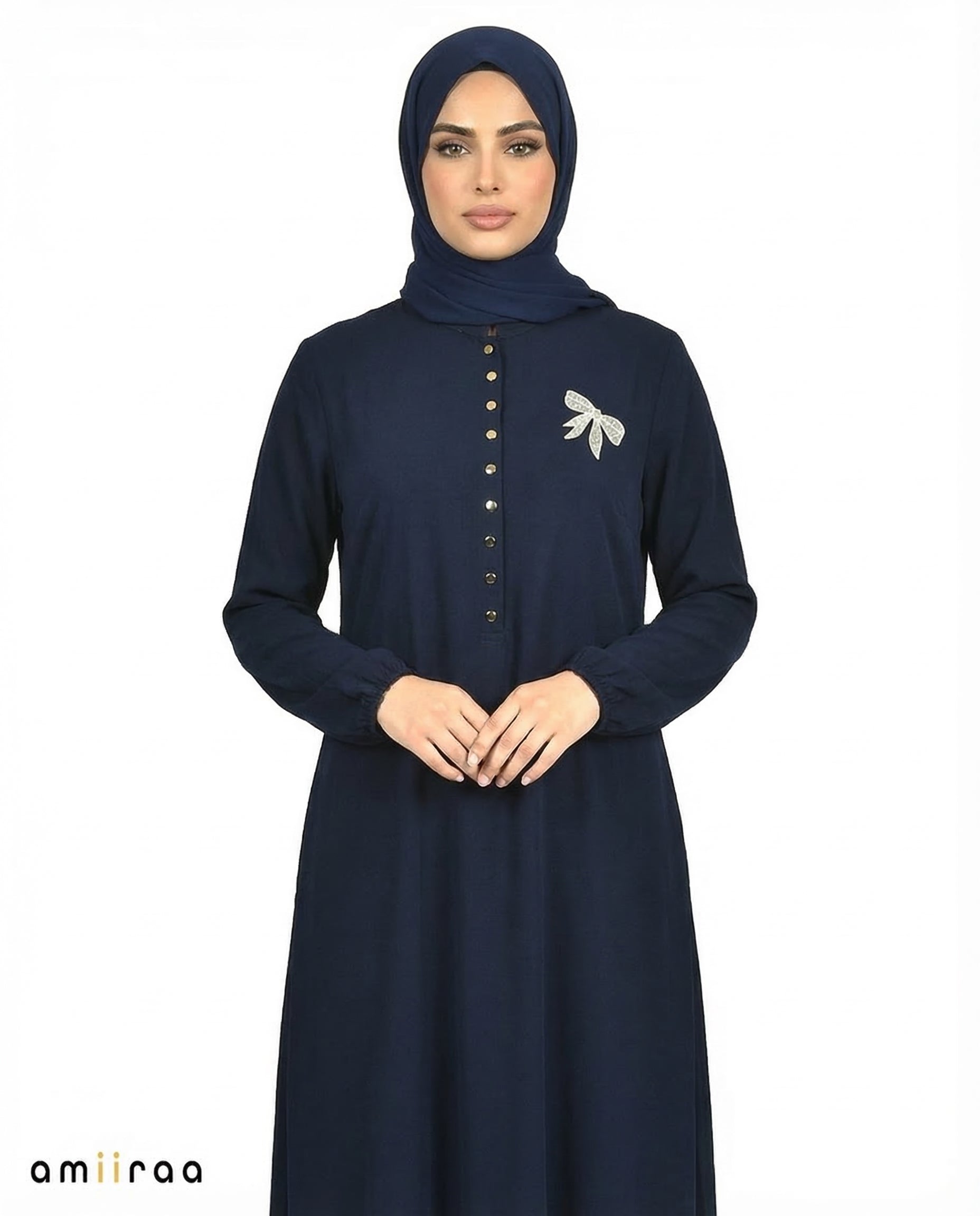 Pageant Blue Bow Embroided Modest Tunic Shirt