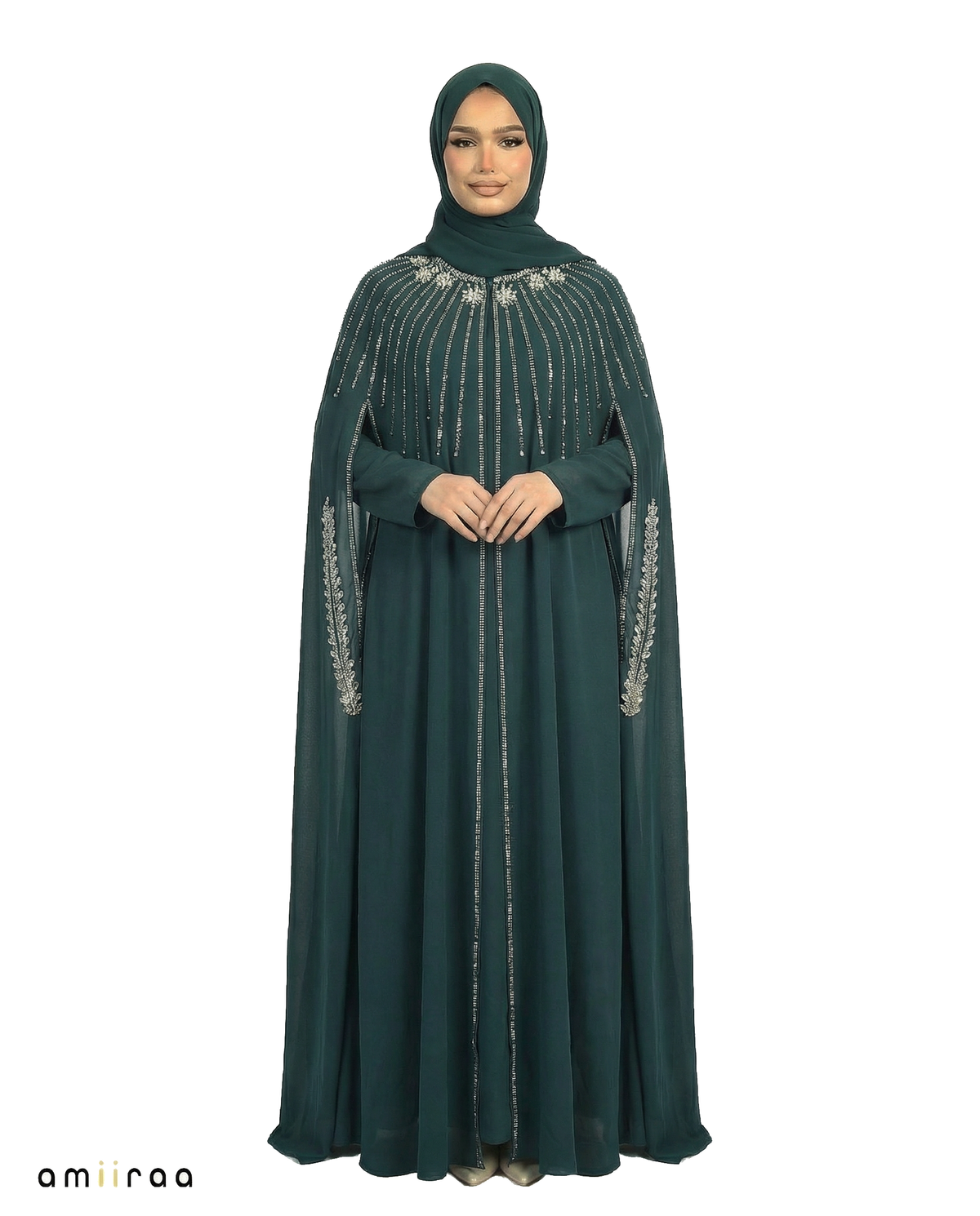 Ponderosa Pine Waterfall Beaded Two-Piece Cloak Abaya