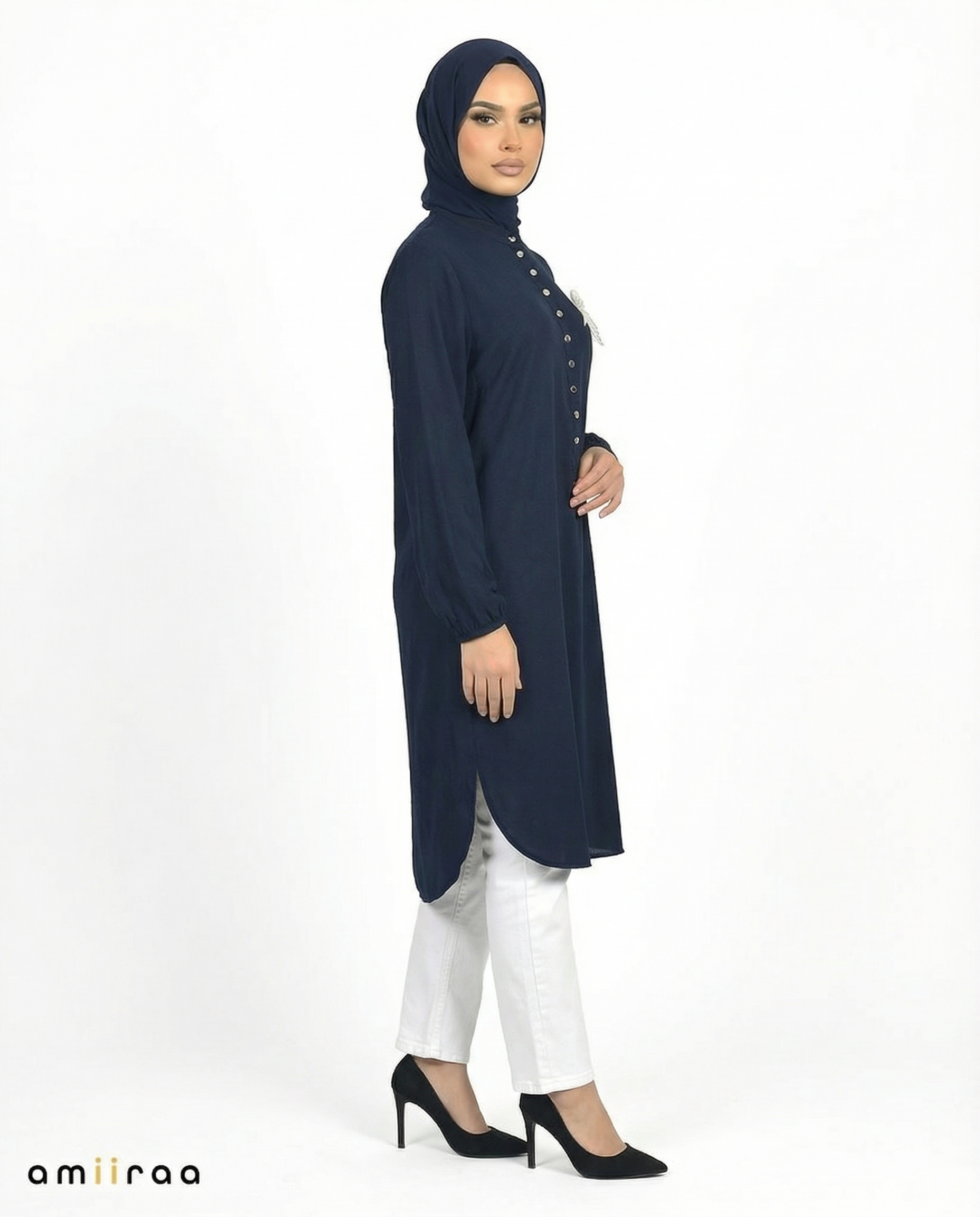 Pageant Blue Bow Embroided Modest Tunic Shirt